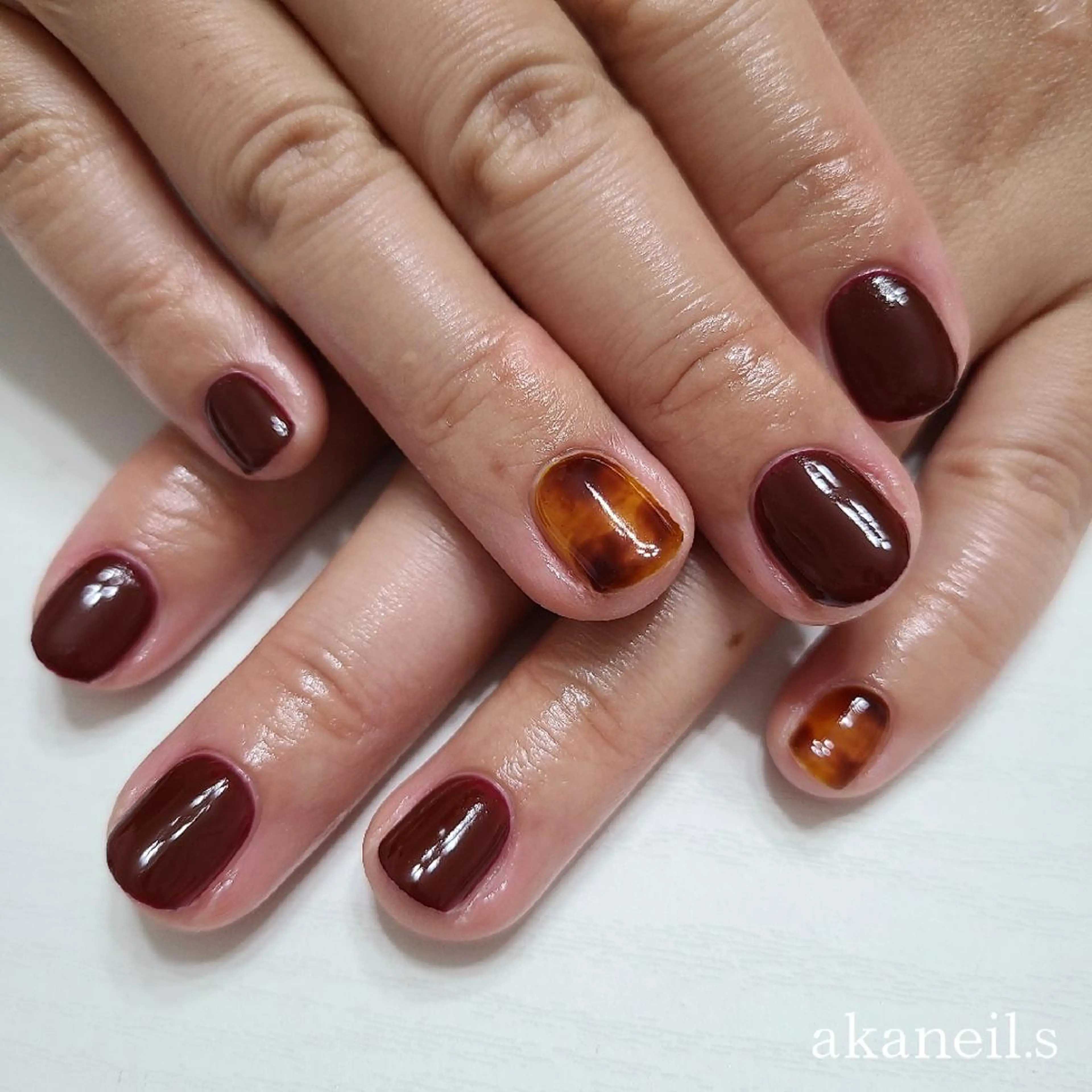 ネイル べっ甲ネイル ボルドー 【akaneils】 アカネのネイルデザイン