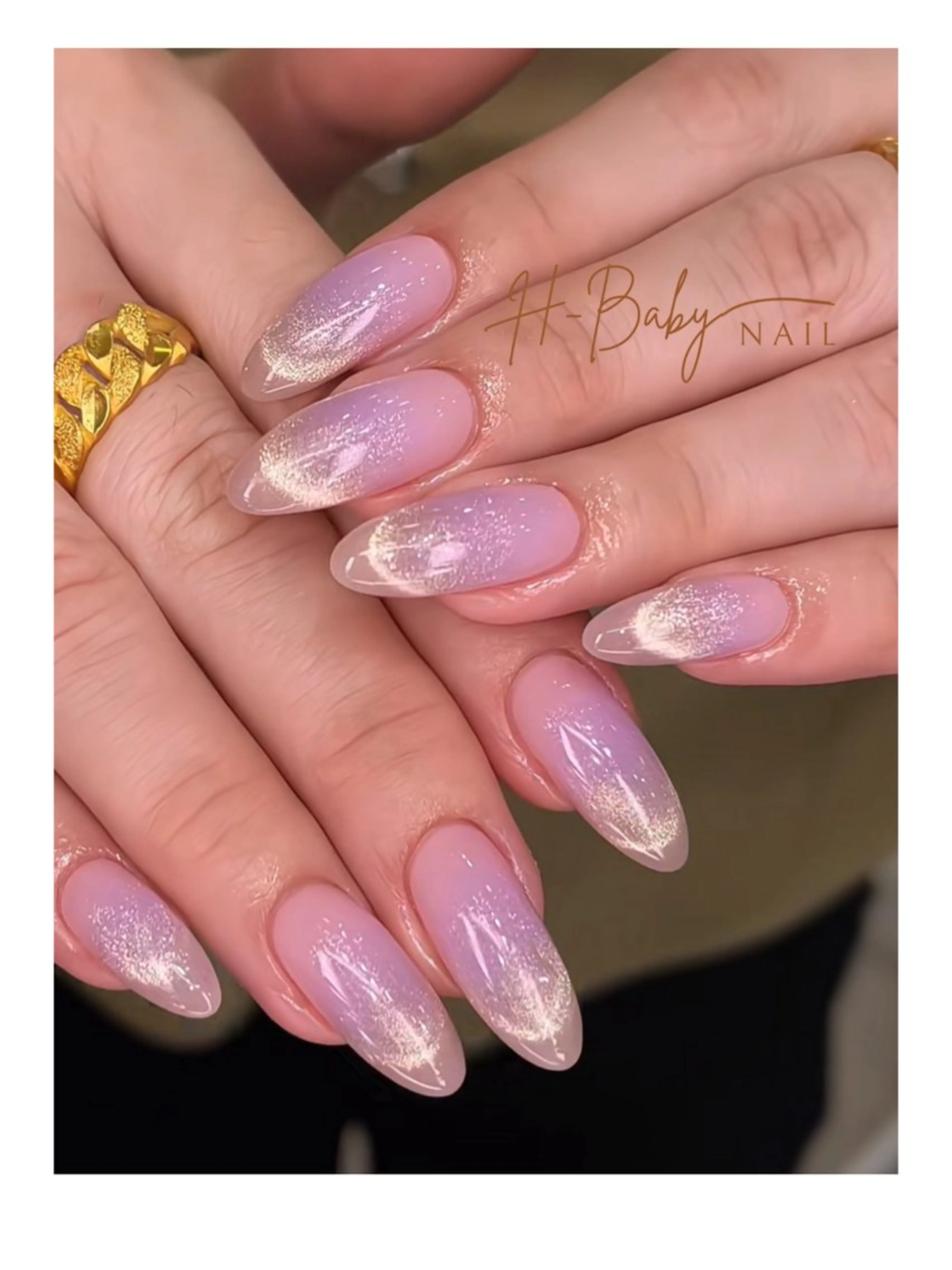 ネイル オーロラネイル フレンチネイル グラデーション 氷ネイル・うるうるネイル キラキラネイル ハンドネイル H.baby Nail Salonのネイルデザイン