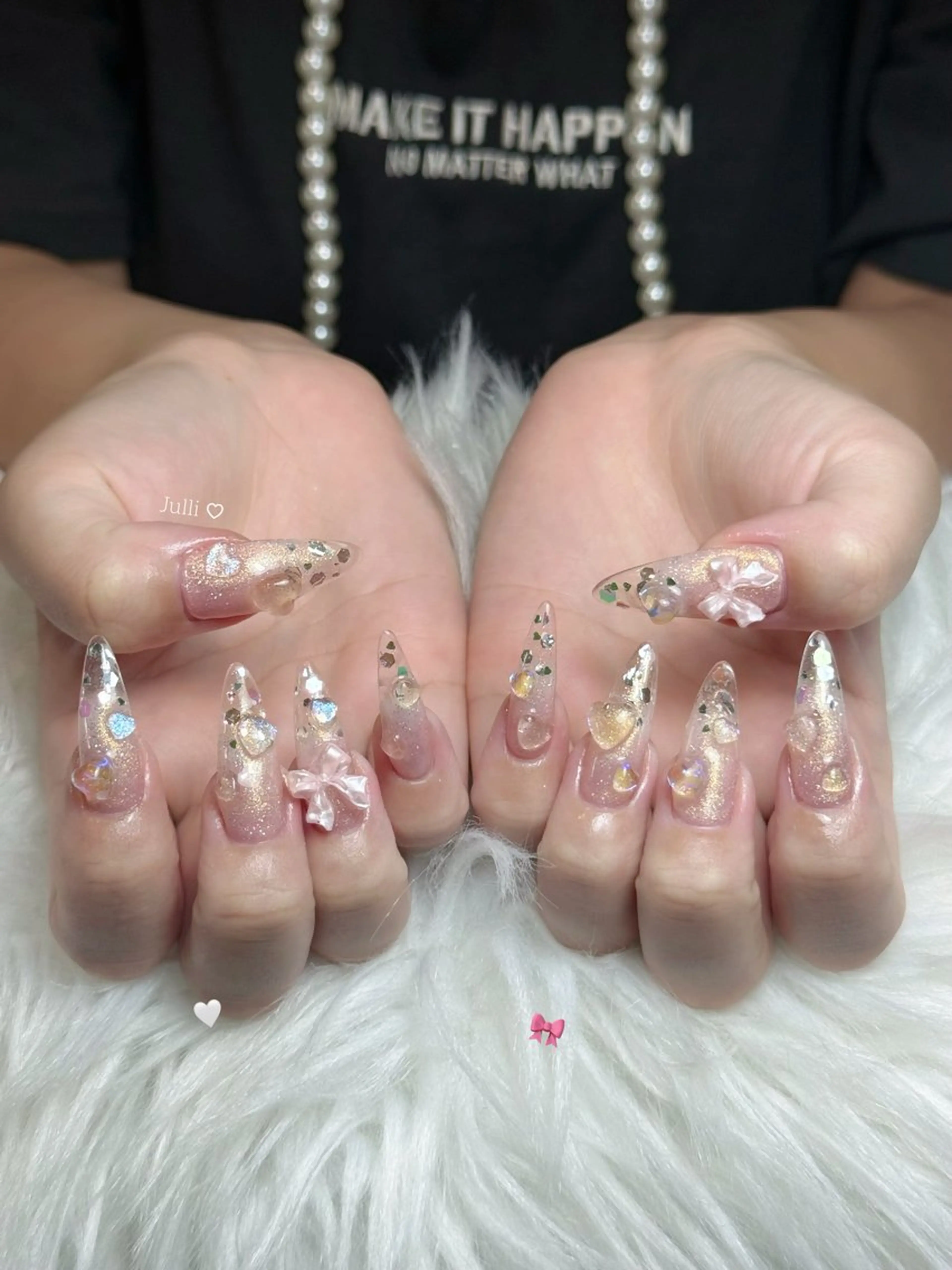 ネイル フレンチネイル ジェルネイル キラキラネイル 韓国ネイル レース ハンドネイル Julli nail studio所属・Julli NailStudioのネイルデザイン