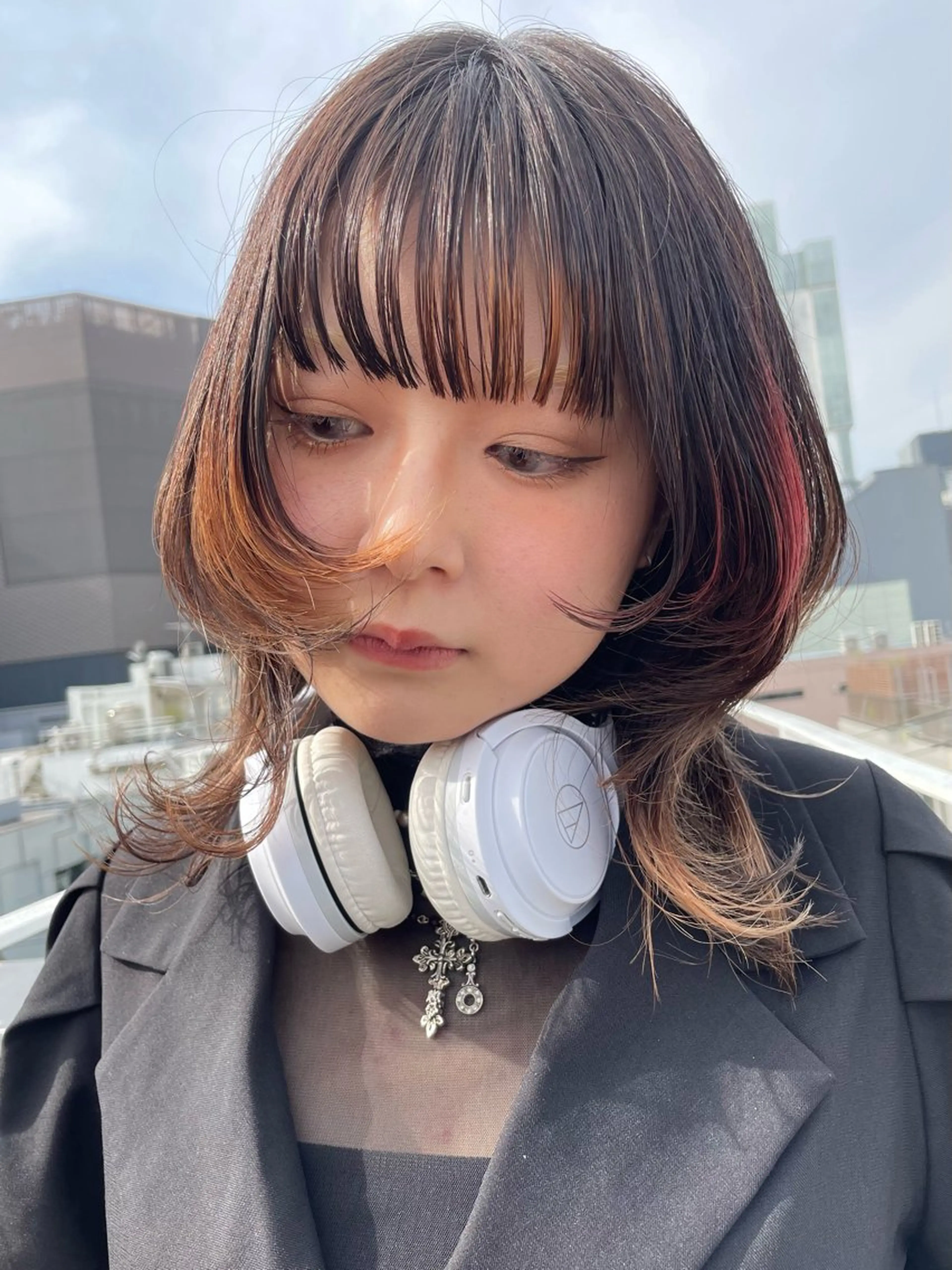 ミディアム レイヤーカット ウルフカット ウルフレイヤー レイヤーカットモデル ショートカット/颯大のヘアスタイル