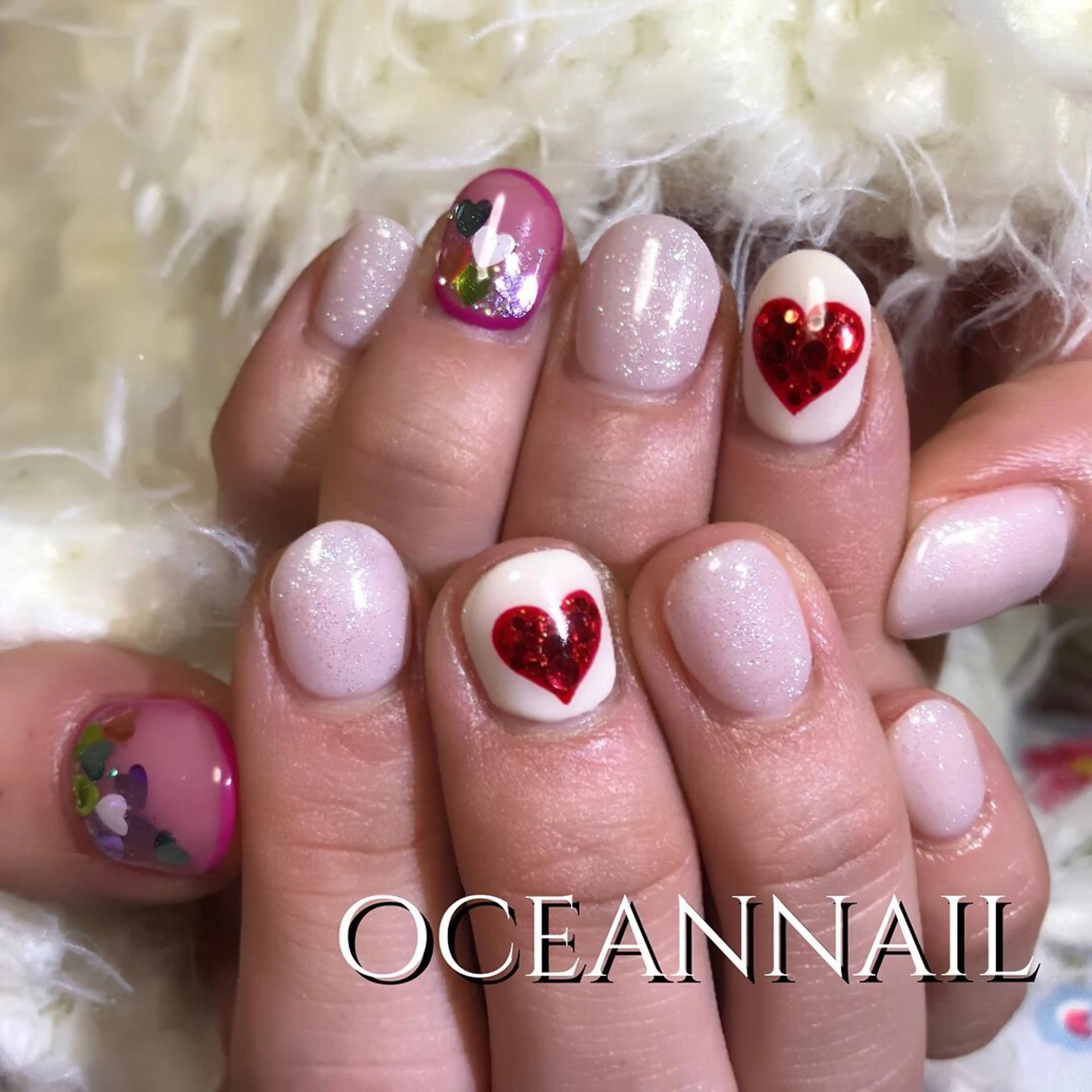 ネイル アートネイル ハート ワンカラーネイル ハンドネイル プライベートサロン oceannailのネイルデザイン