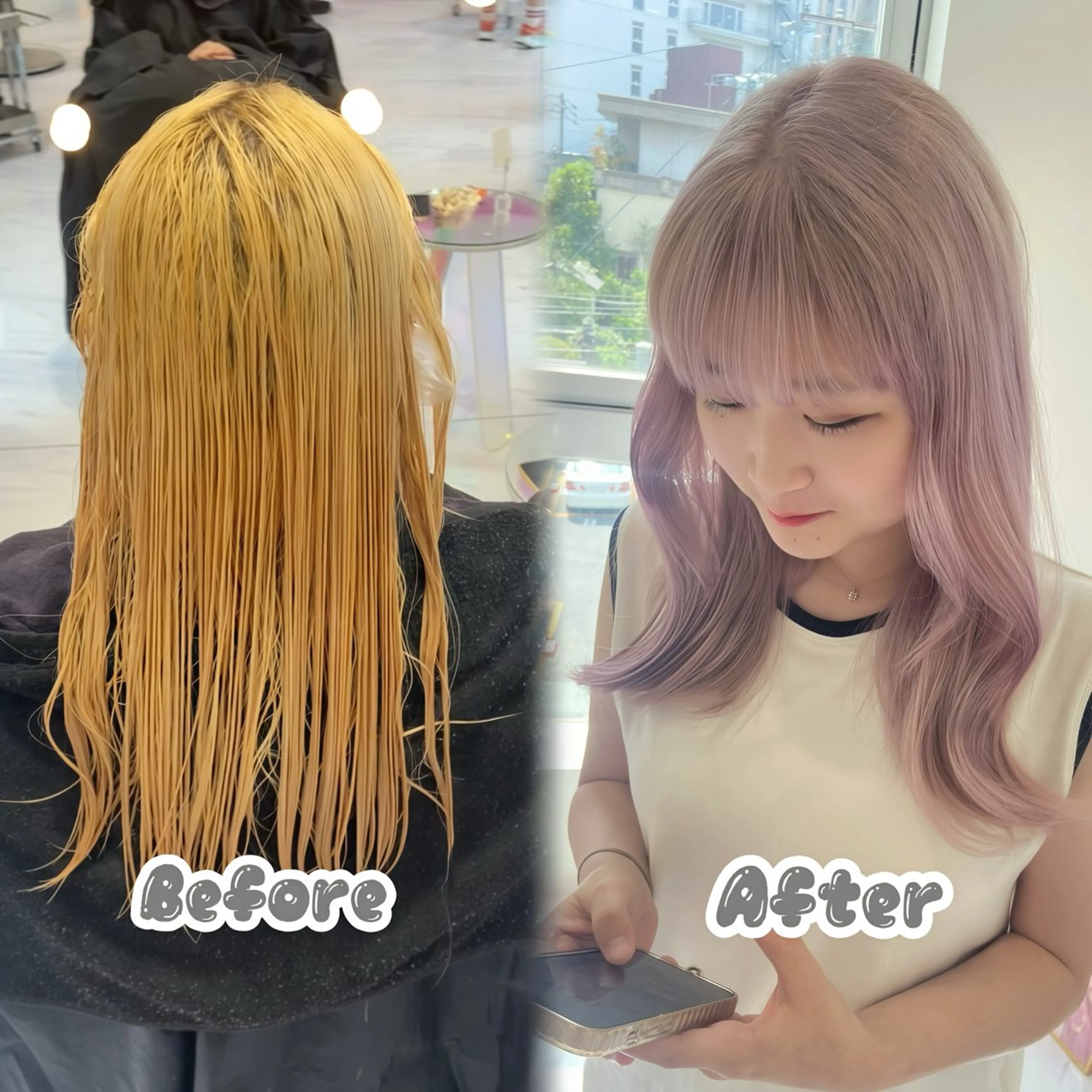 ミディアム カラー ブロンド ピンクカラー ホワイトピンク カット ヘアカラー トリートメント 名駅/ハイトーン /Y2k/YUNAのヘアスタイル