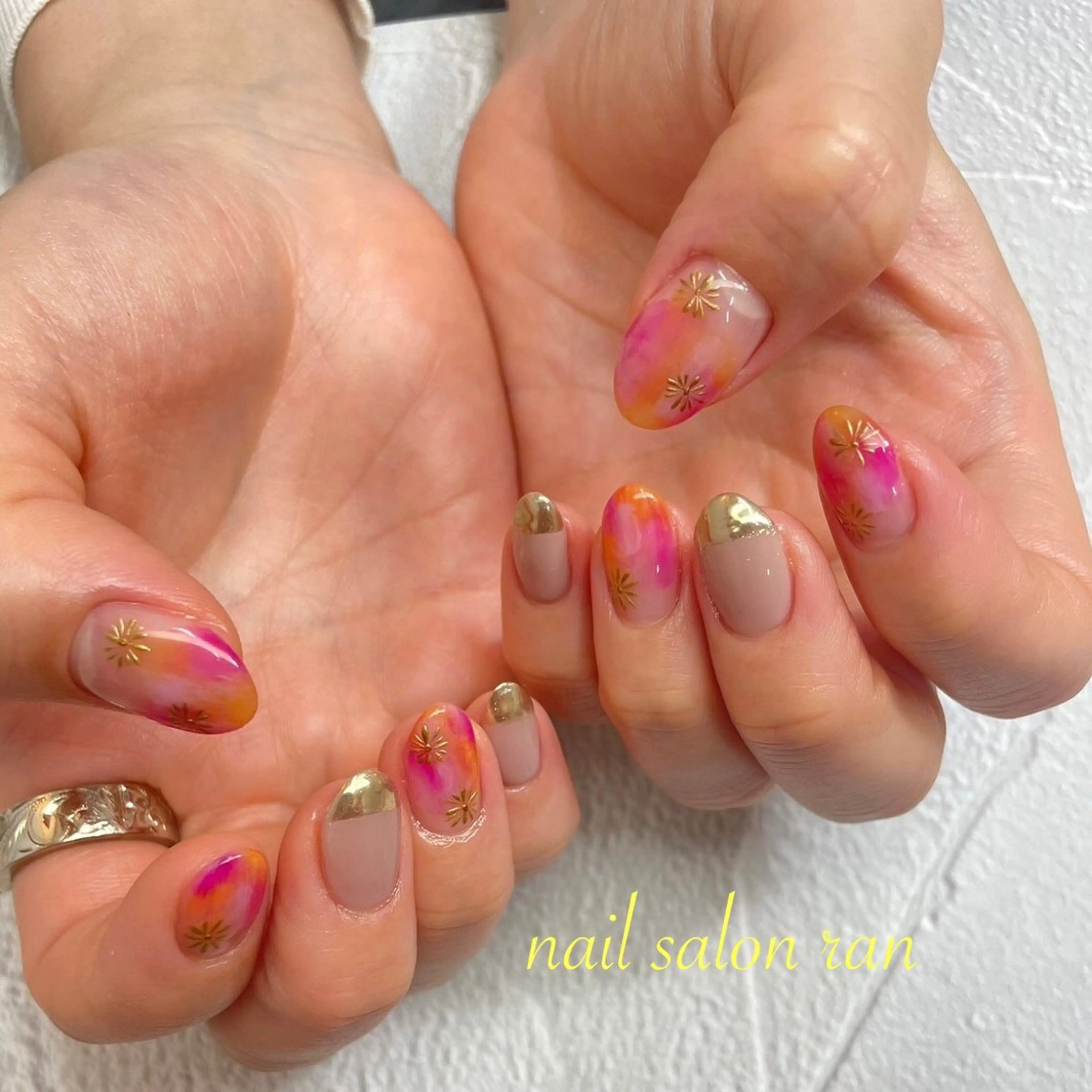 ネイル フレンチネイル 大理石ネイル(マーブル) ミラーネイル ハンドネイル ハンドケア nailsalon ranのネイルデザイン