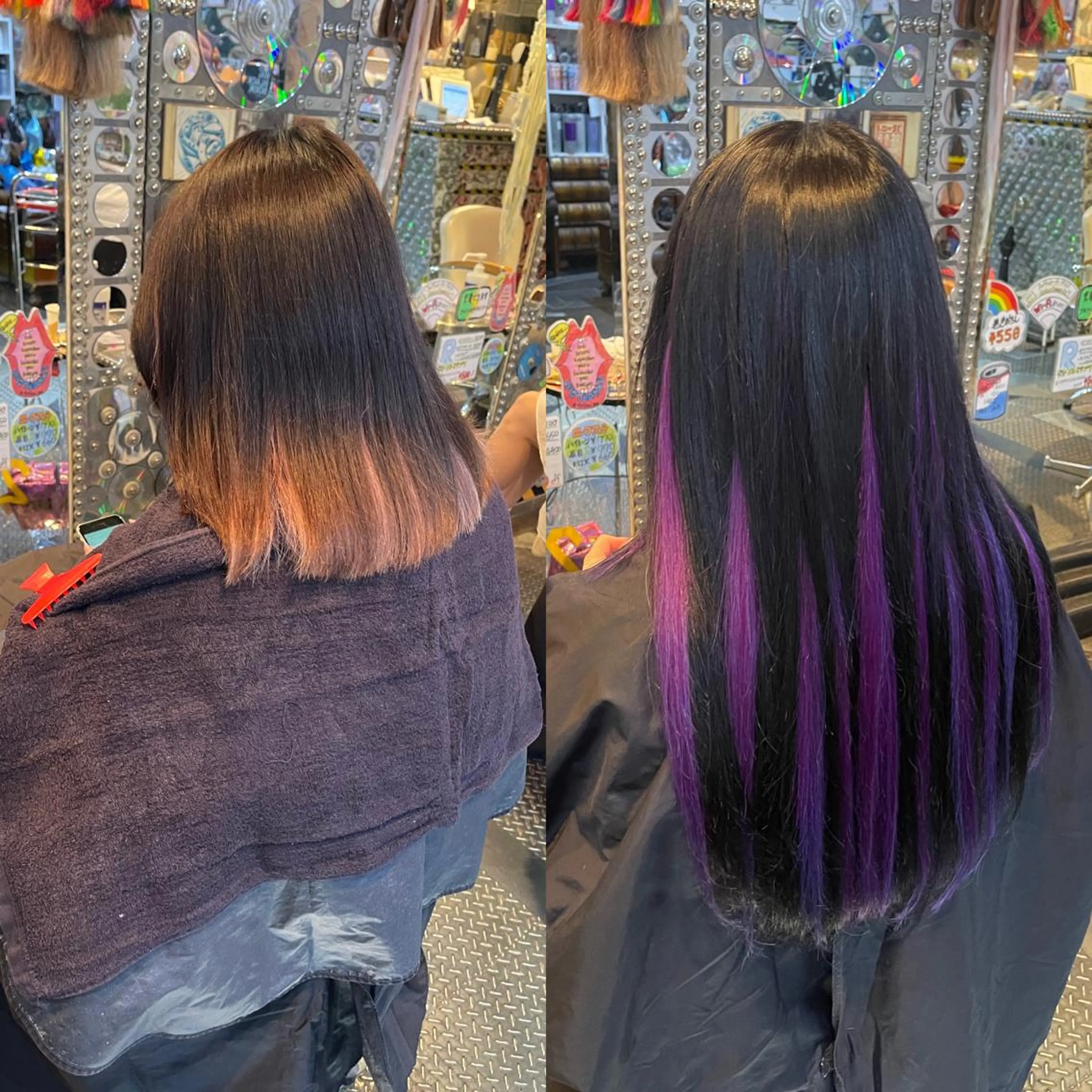 ミディアム カラー ヘアアレンジ 編み込みエクステ インナーカラー バイオレットカラー エクステ haco+所属・🌈派手髪エクステ ブレイズ🌈ひろとのヘアスタイル