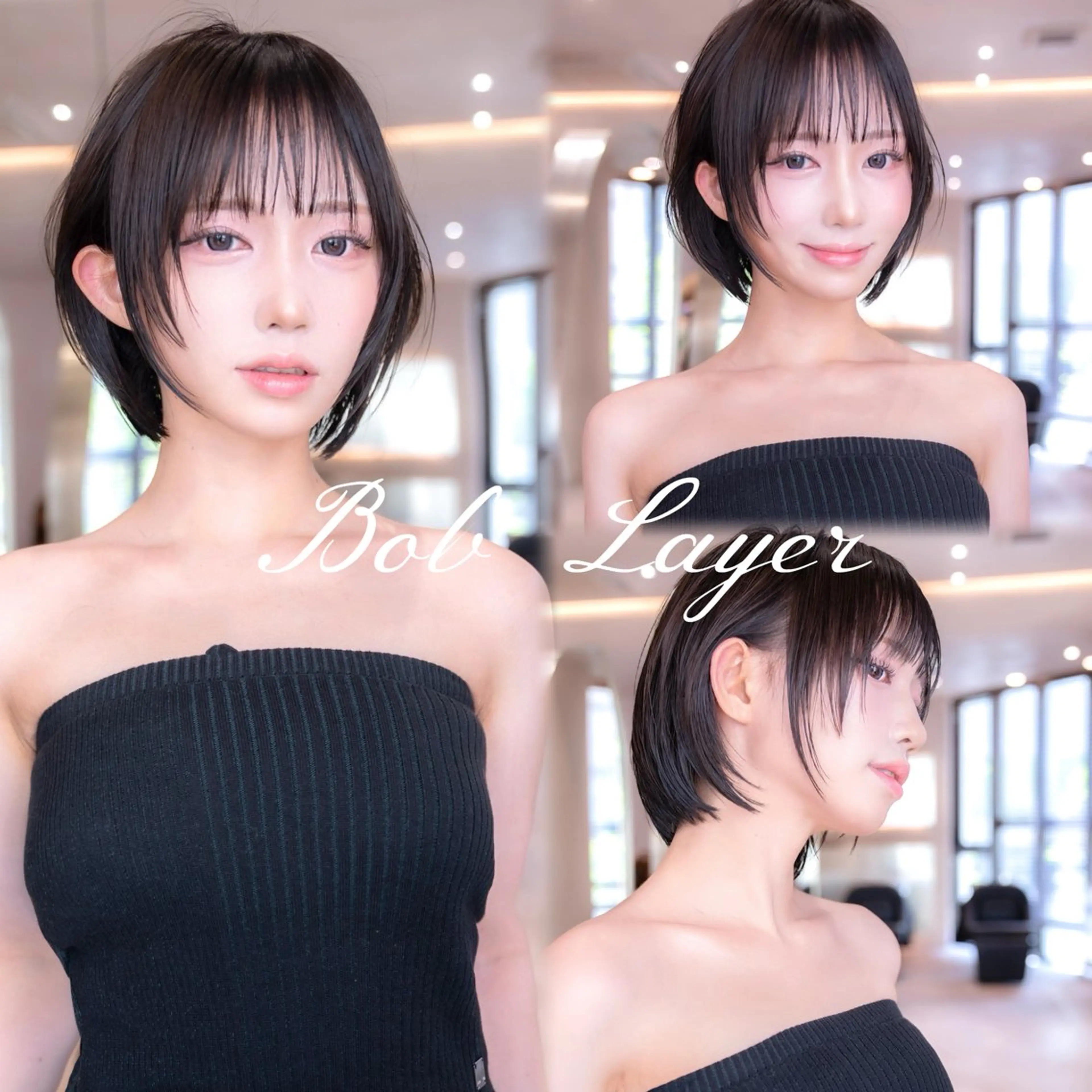 ショート カラー ボブレイヤー ボブ くびれヘア 顔まわりレイヤー 韓国風ヘア HAVANA 渋谷所属・渋谷/韓国レイヤー/ 艶髪/フェード/千尋のヘアスタイル