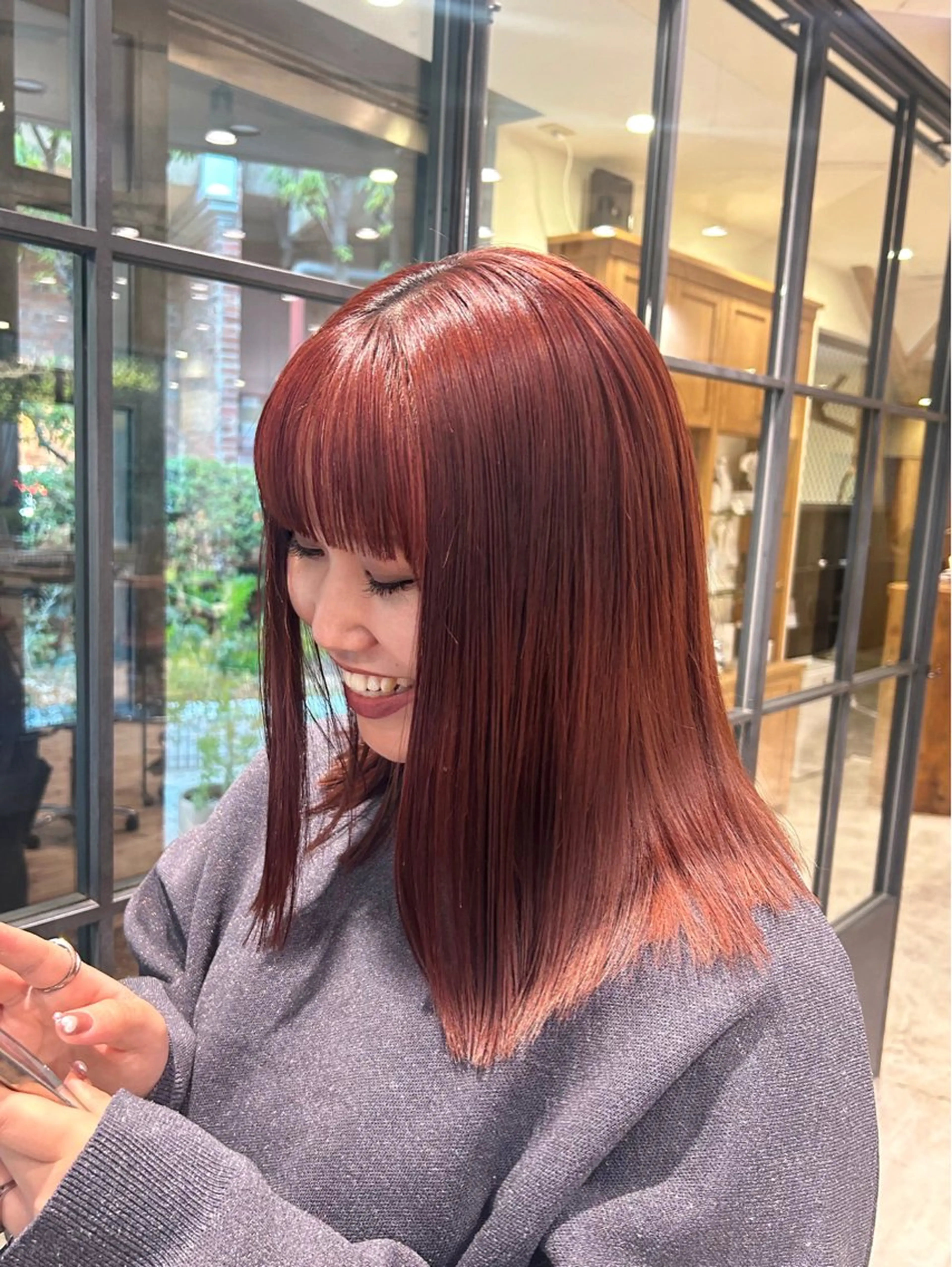 ミディアム カラー オレンジ ボブ カット ヘアカラー Lumier de mashu所属・nana/ボブ/ レイヤーカットのヘアスタイル
