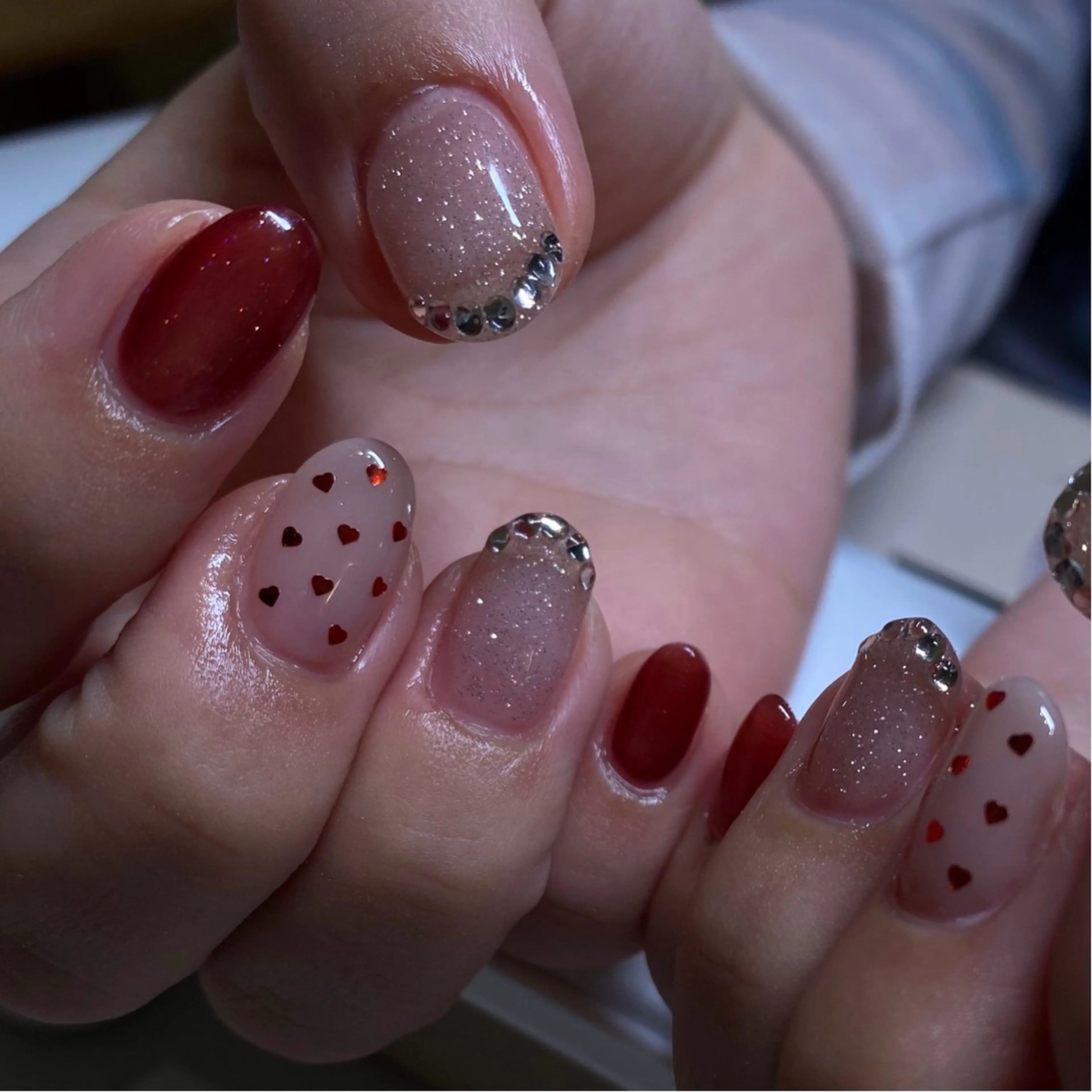 ネイル フラッシュネイル フレンチネイル ハート キラキラネイル 韓国ネイル ハンドネイル nail amuseのネイルデザイン