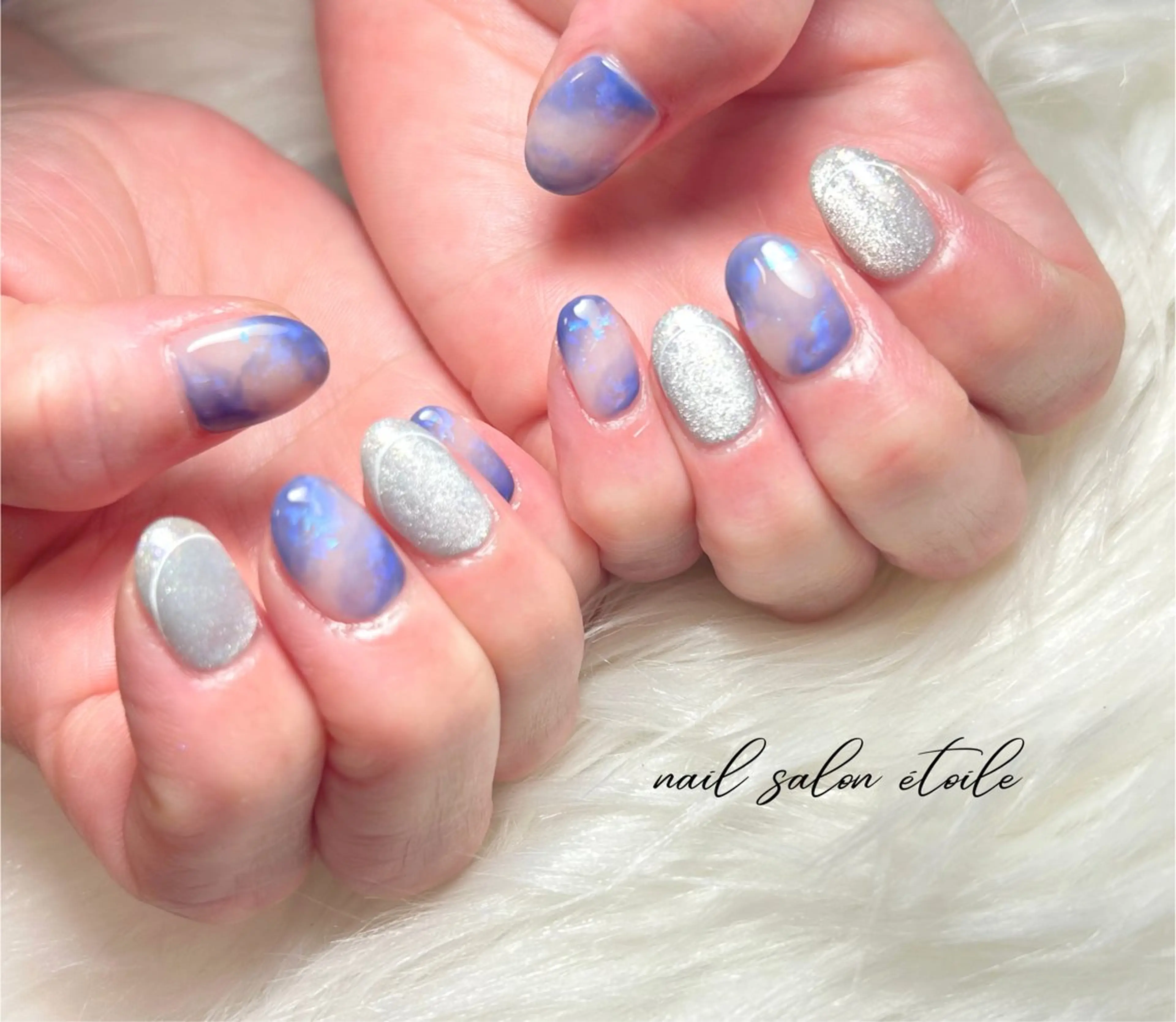 ネイル ブルー マグネットネイル ニュアンスネイル 夏ネイル ハンドネイル nail salon étoileのネイルデザイン