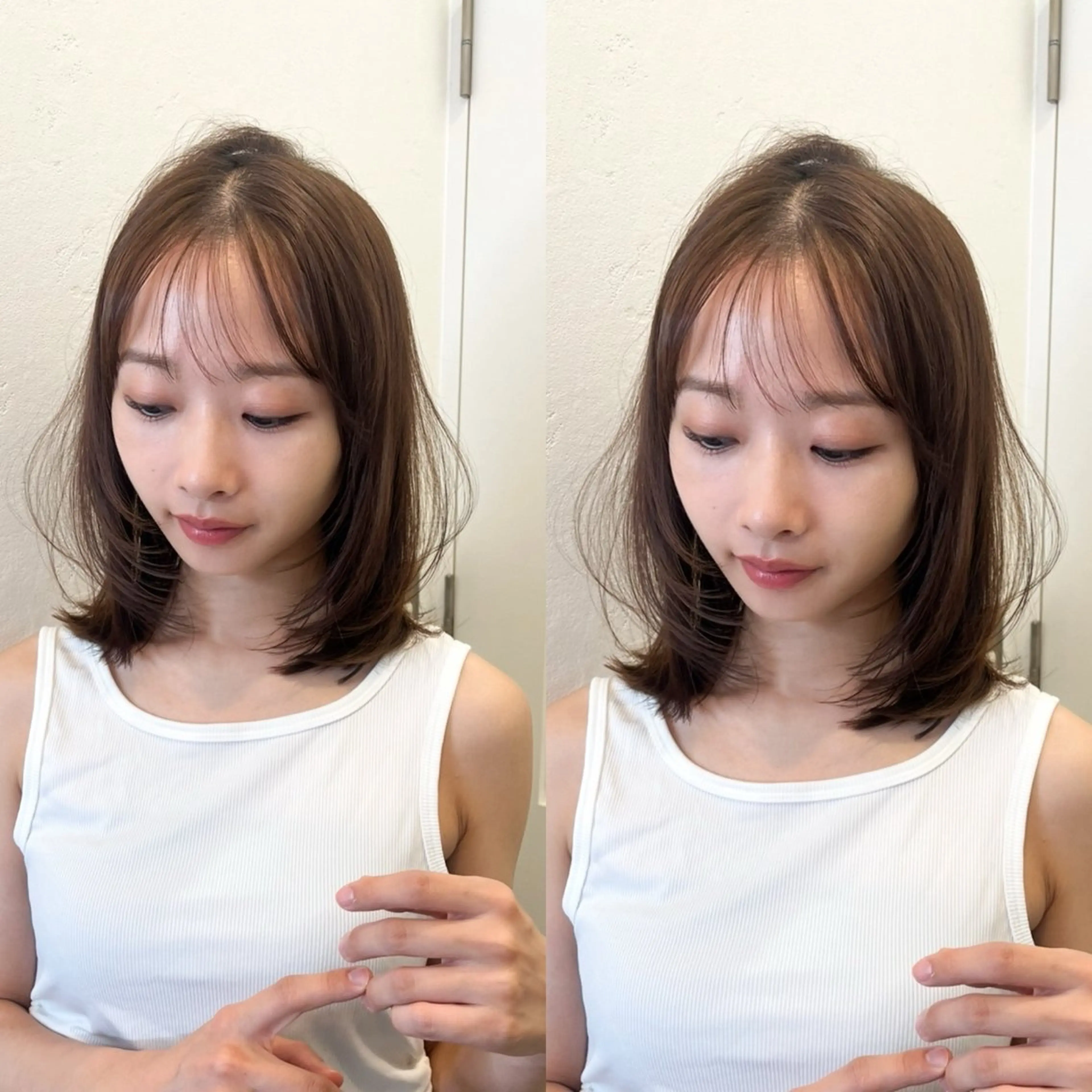 セミロング カラー カット ヘアカラー トリートメント 山崎/韓国縮毛矯正 レイヤー髪質改善のヘアスタイル