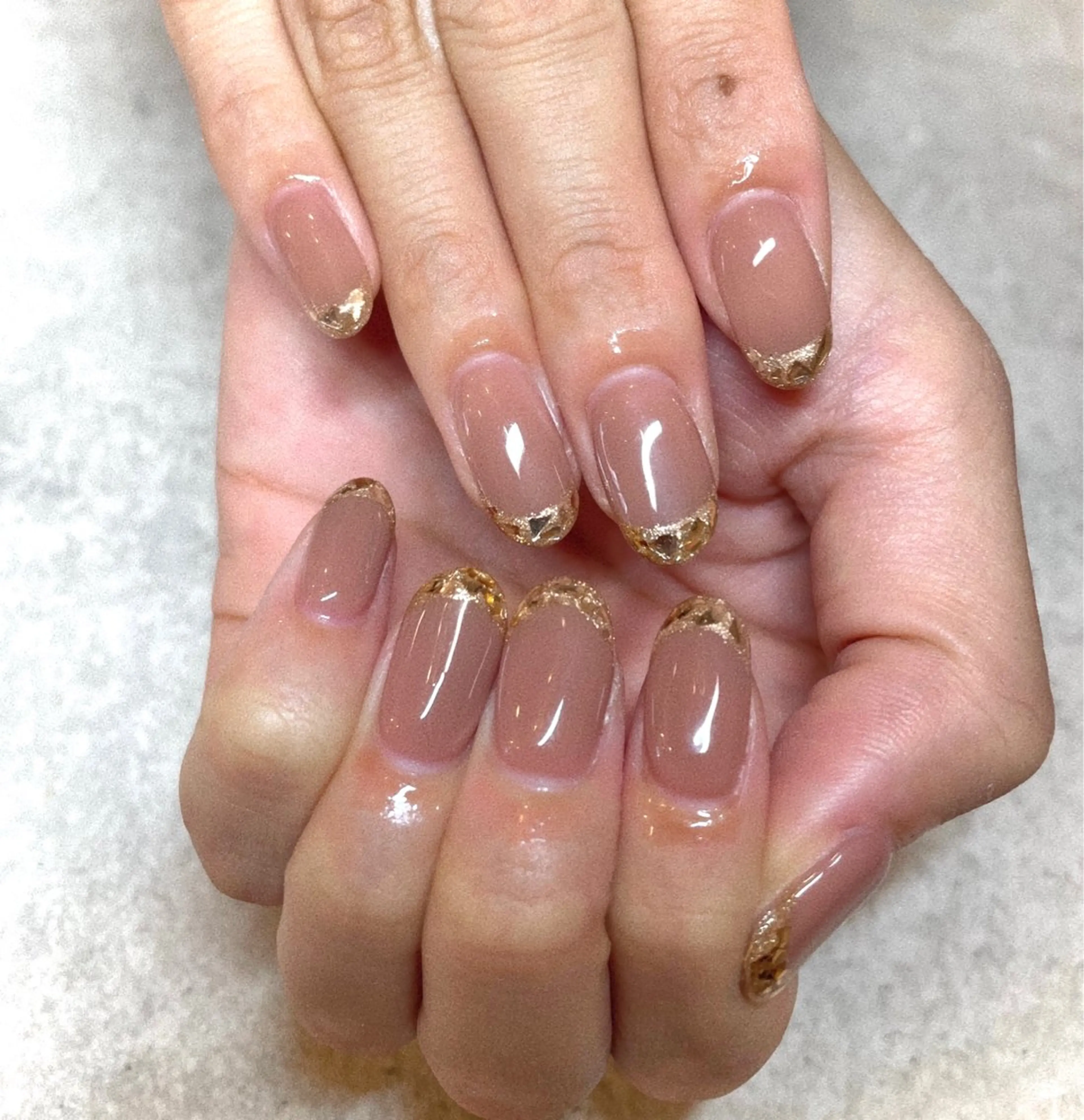ガラスフレンチネイル【オフなし】の写真