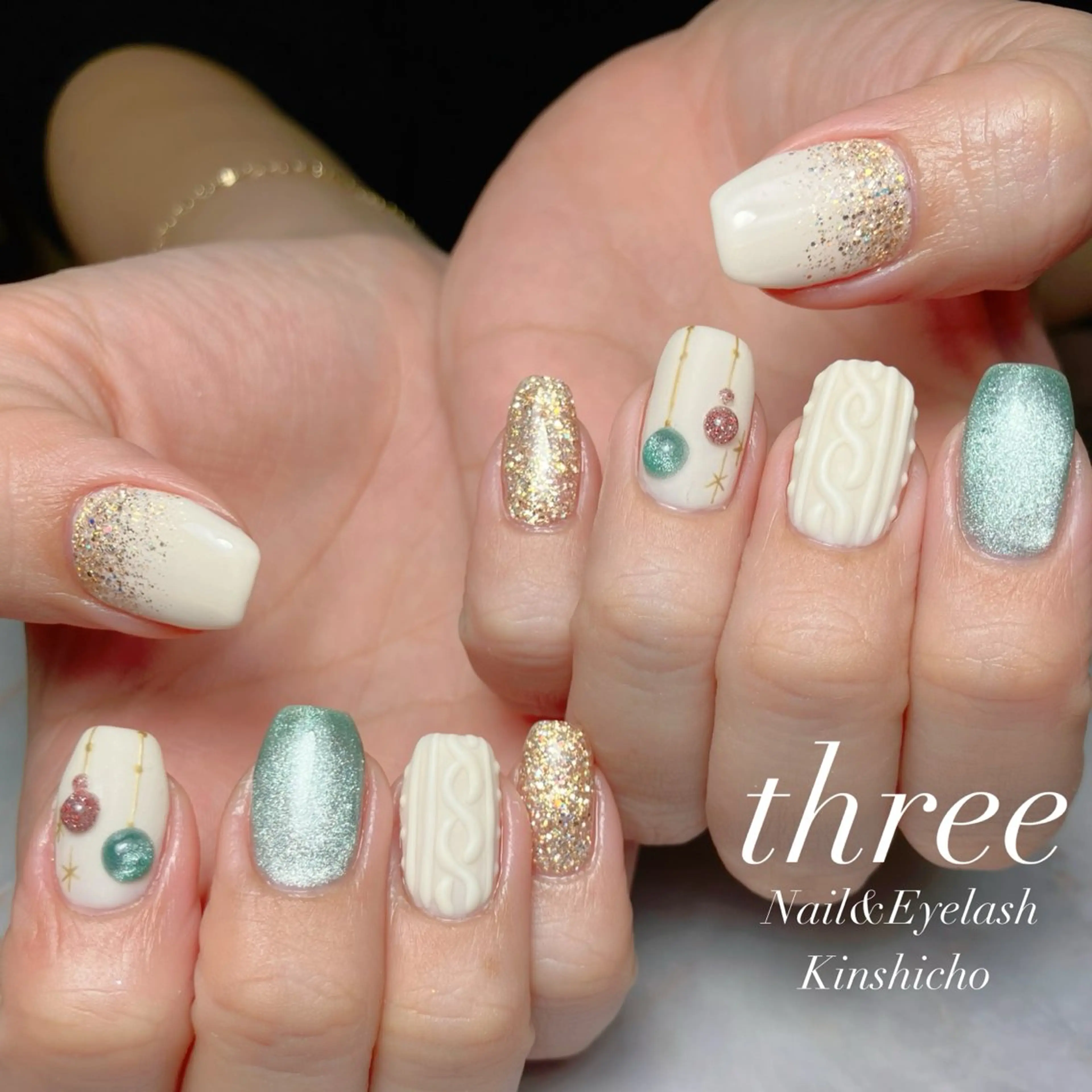 ネイル 韓国ネイル 冬ネイル クリスマス three Nail&Eyeのネイルデザイン
