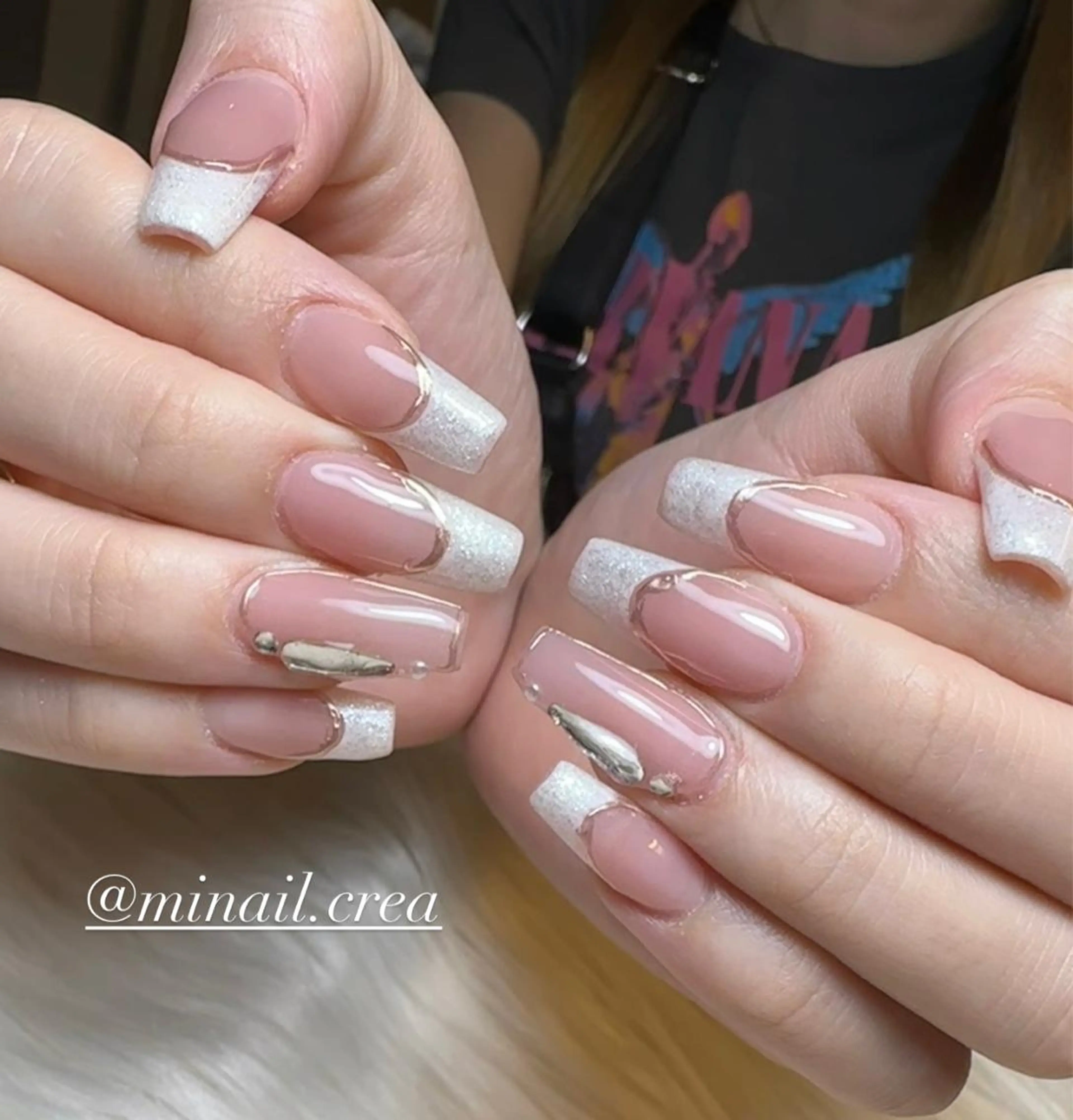 ネイル フレンチネイル キラキラネイル ロングネイル スカルプネイル ハンドネイル CRéA　-private nailsalon-所属・CReA nailのネイルデザイン