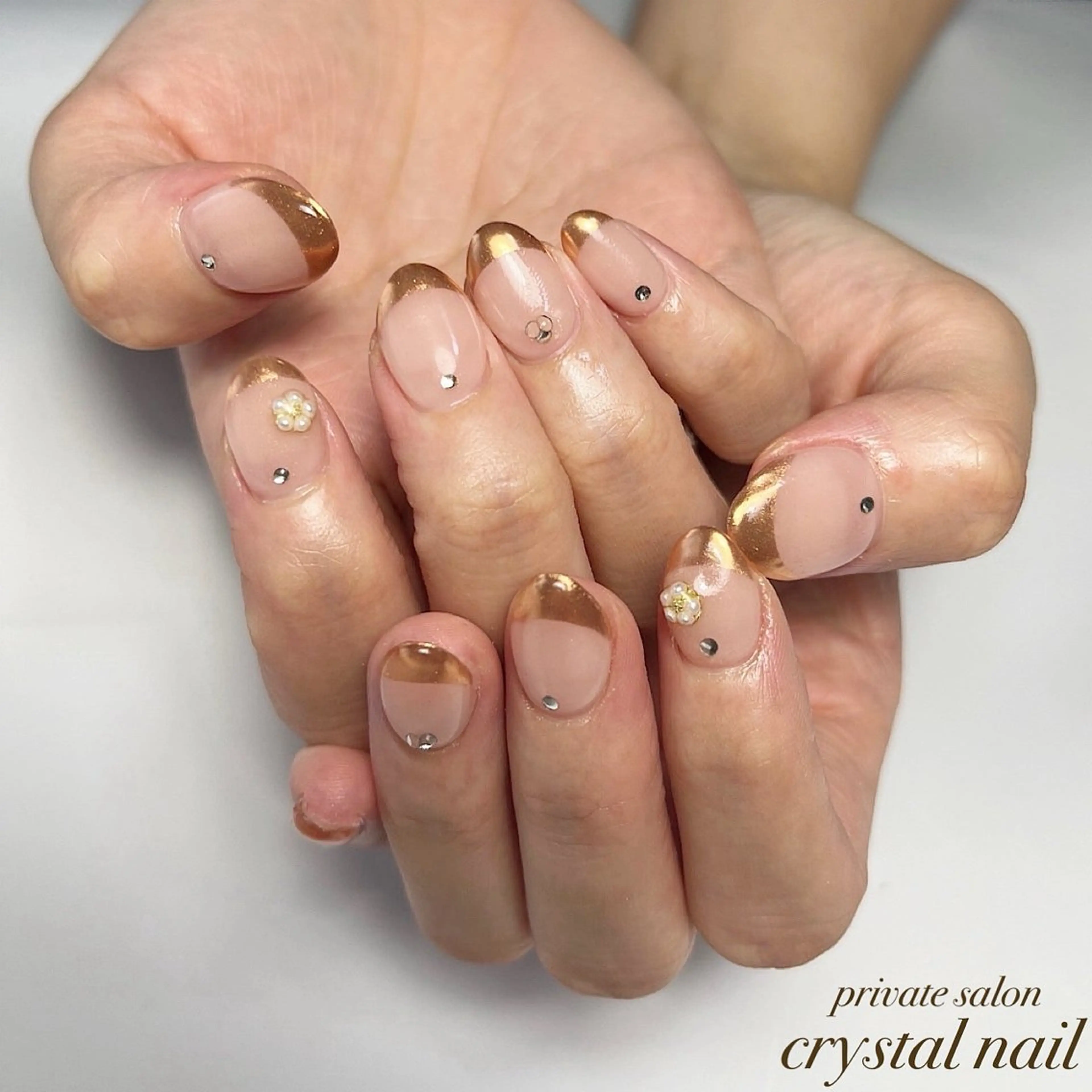 ネイル フレンチネイル ミラーネイル Crystal Nailのネイルデザイン