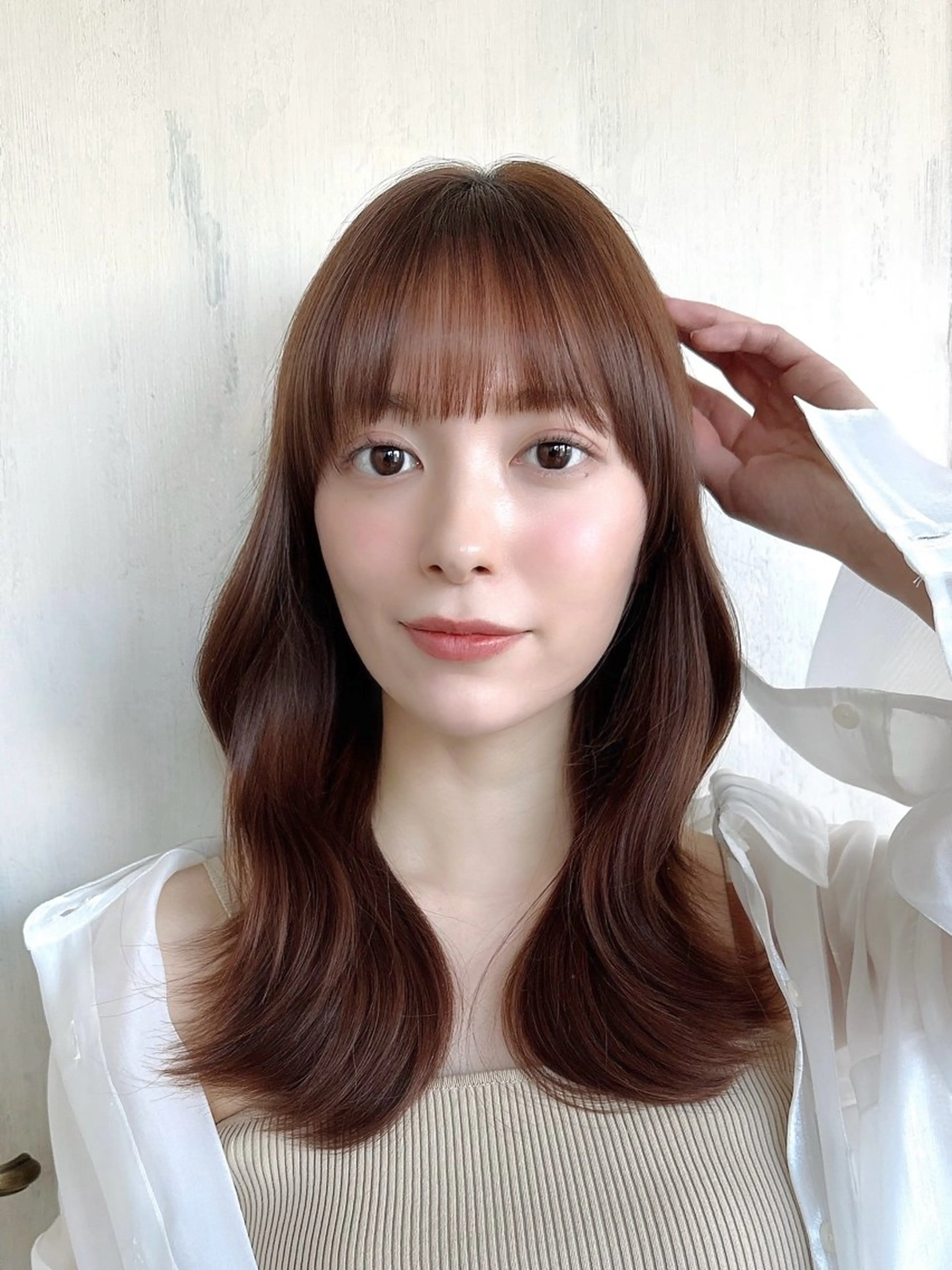 セミロング カラー 透明感カラー 小顔カット トリートメント カット ヘアカラー トリートメント ヘッドスパ 石戸谷　海斗/韓国 レイヤー/艶カラーのヘアスタイル