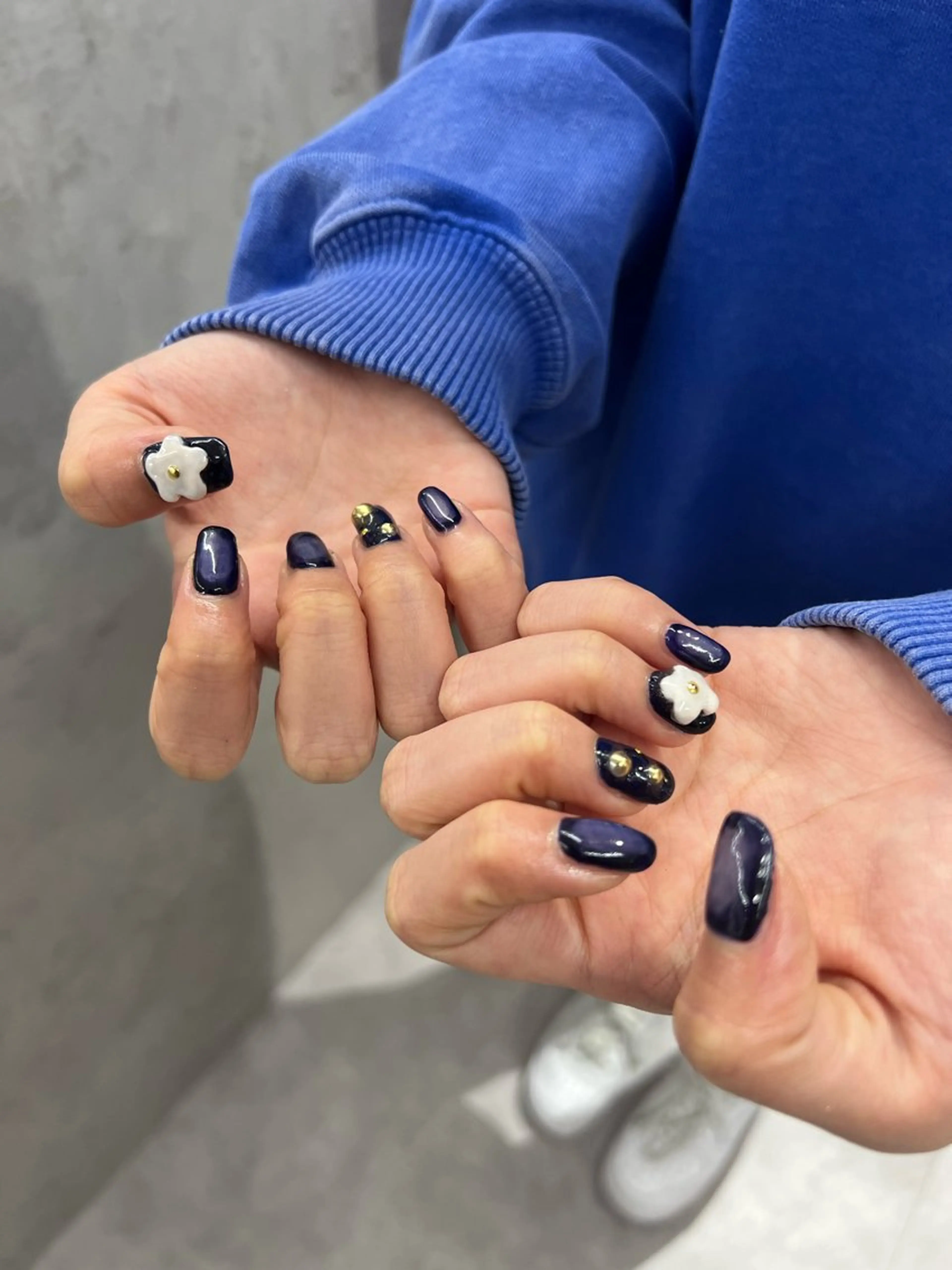 ネイル ネイビー ぷっくりネイル ハンドネイル ハンドケア Bana_ Nailのネイルデザイン