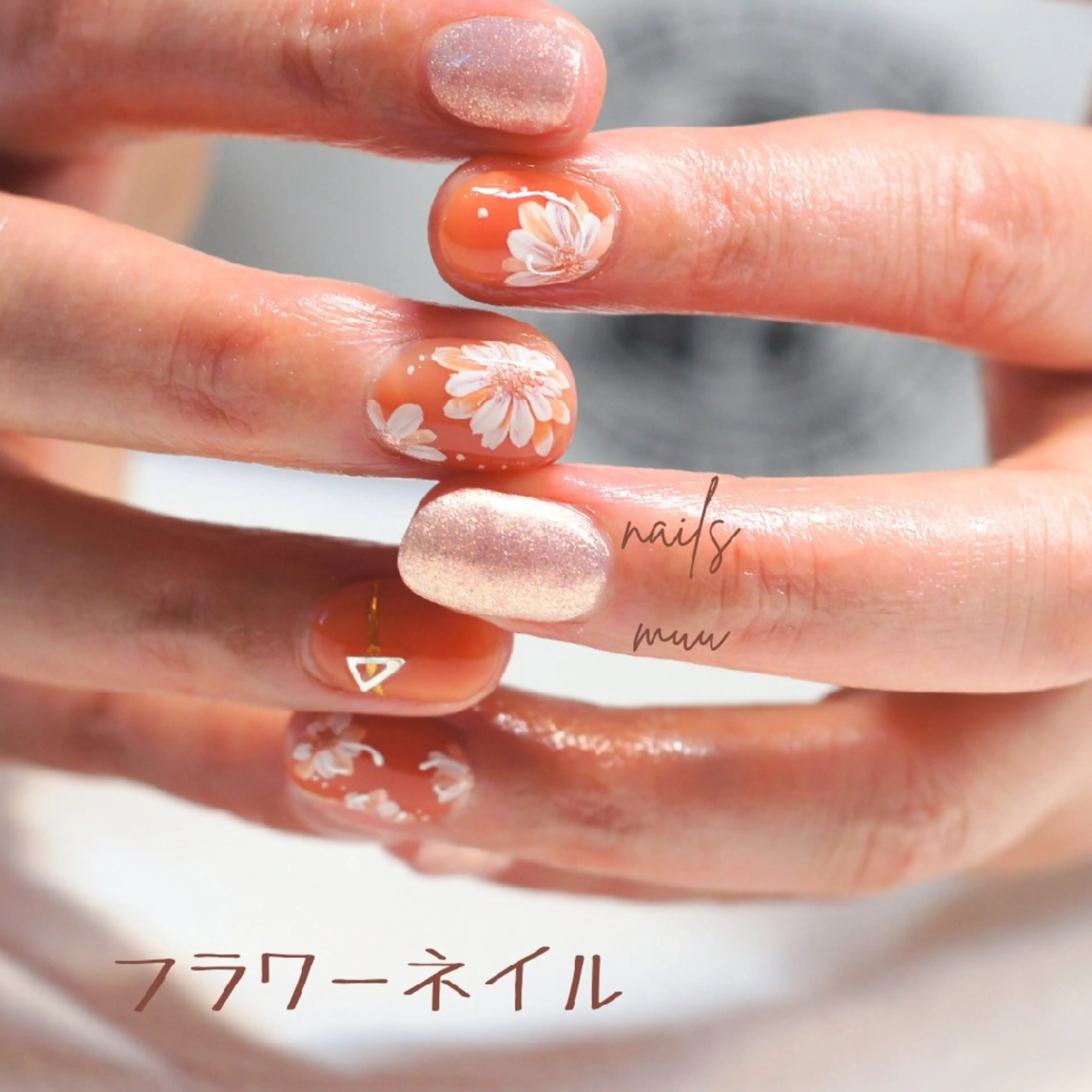 ネイル ブルー フラワーネイル ハンドネイル nails muu まゆのネイルデザイン
