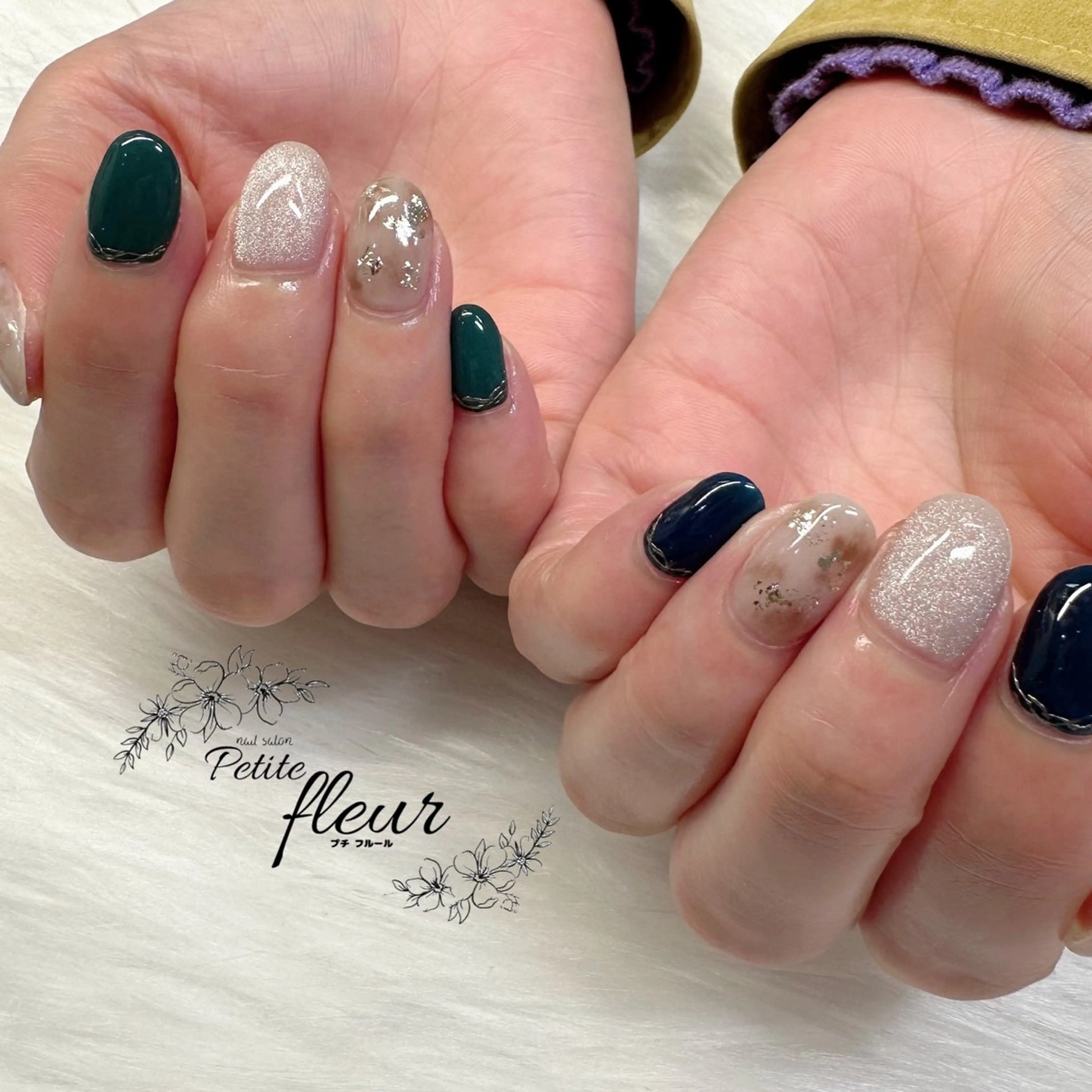 ネイル ブルー グリーン ❁⃘*。Petite fleur❁⃘*りさのネイルデザイン