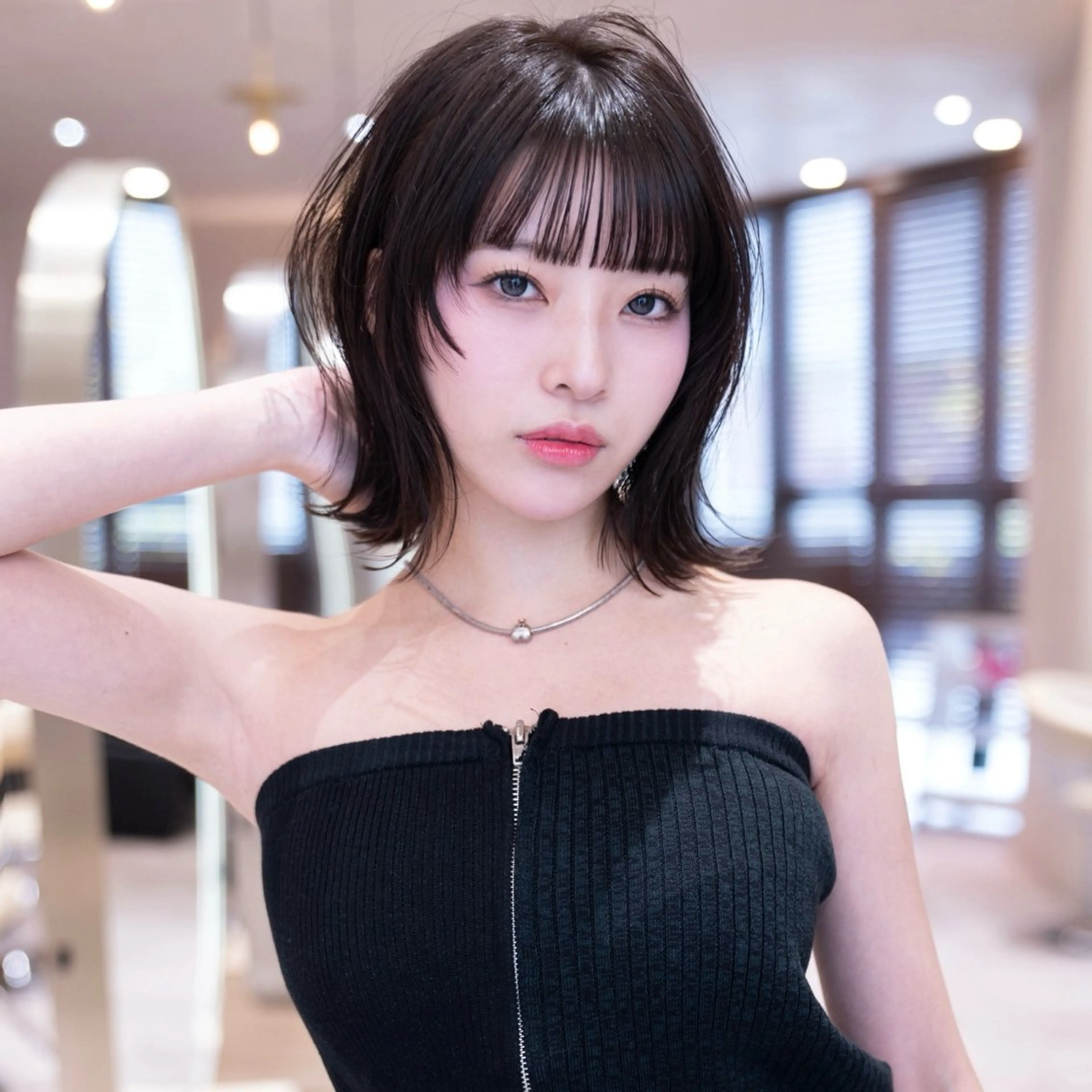 ショート ボブレイヤー ボブ 顔まわりレイヤー 顔周りカット ハッシュカット カット ヘアカラー トリートメント driP. by HAVANA原宿所属・原宿/韓国/髪質改善 /レイヤー/ボブのヘアスタイル