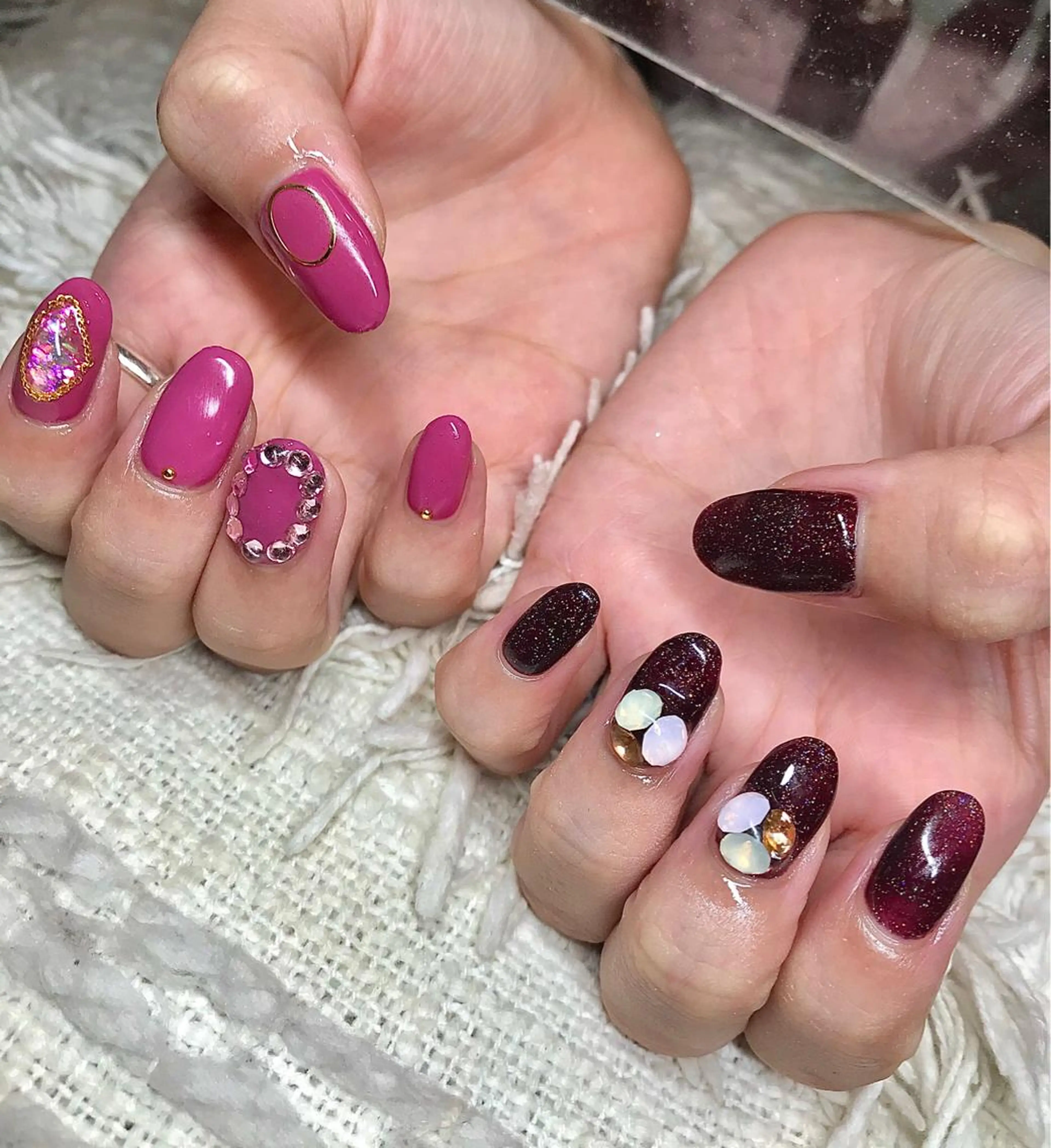 ミディアム カラー パーマ ヘアアレンジ メンズ キッズ ネイル 黒髪 カシス ピンクカラー ピンク nail&eye Aoのマツエク・マツパデザイン
