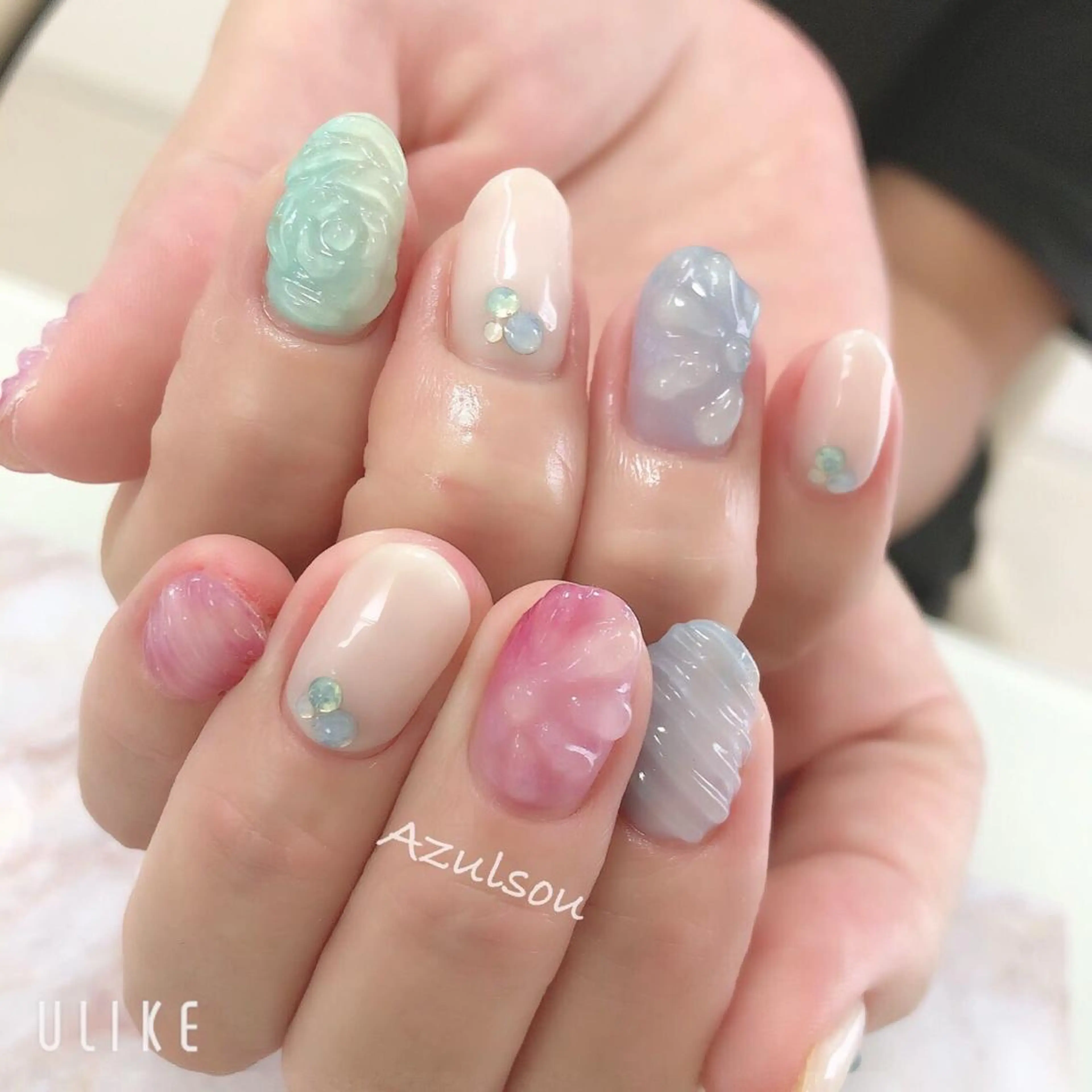 ネイル ジェルネイル 韓国ネイル ミラーネイル 持ち込み ニュアンスネイル Azulsou 廣川愛のネイルデザイン