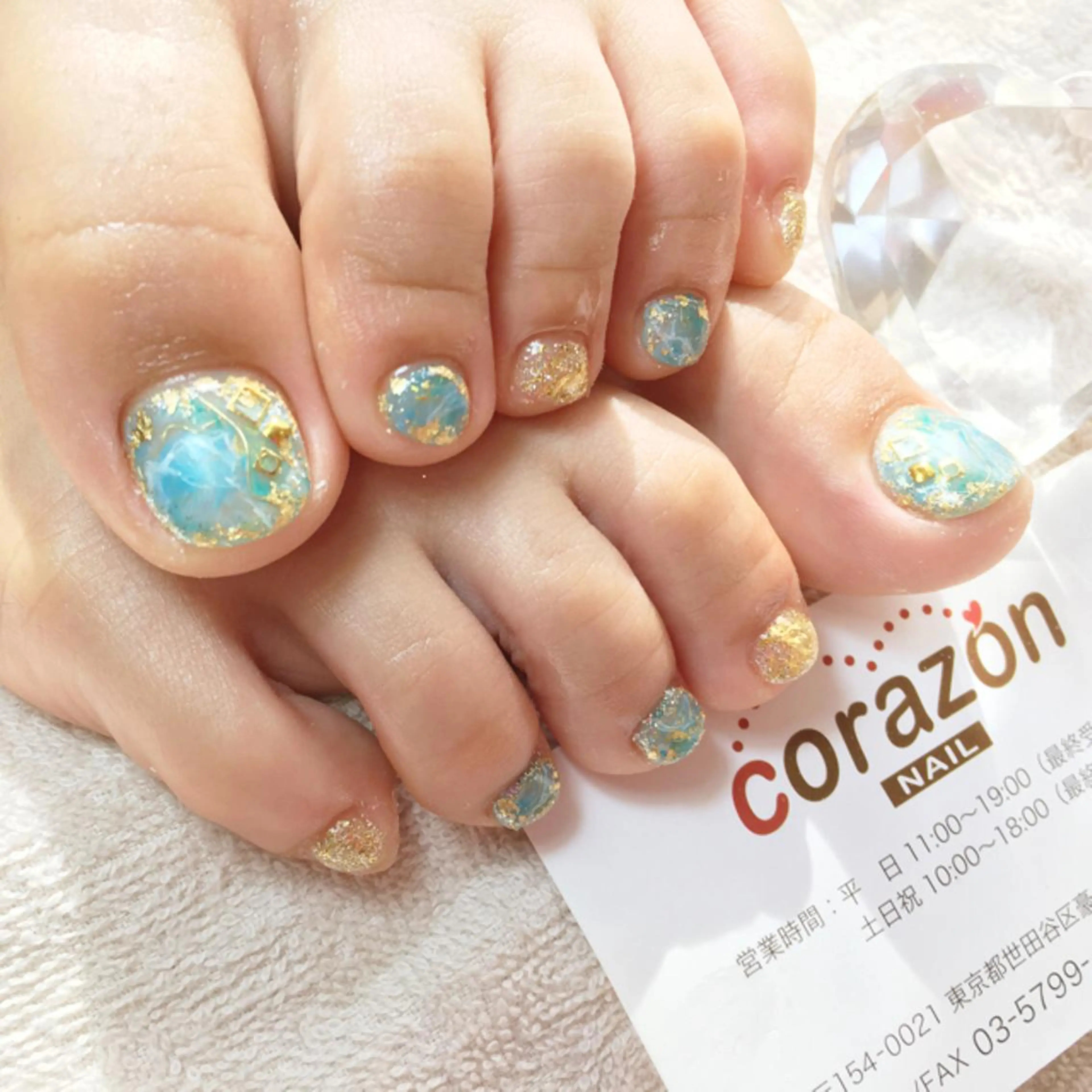 ネイル アートネイル ブルー 水色 フットネイル corazon所属・ネイリスト aicoのネイルデザイン
