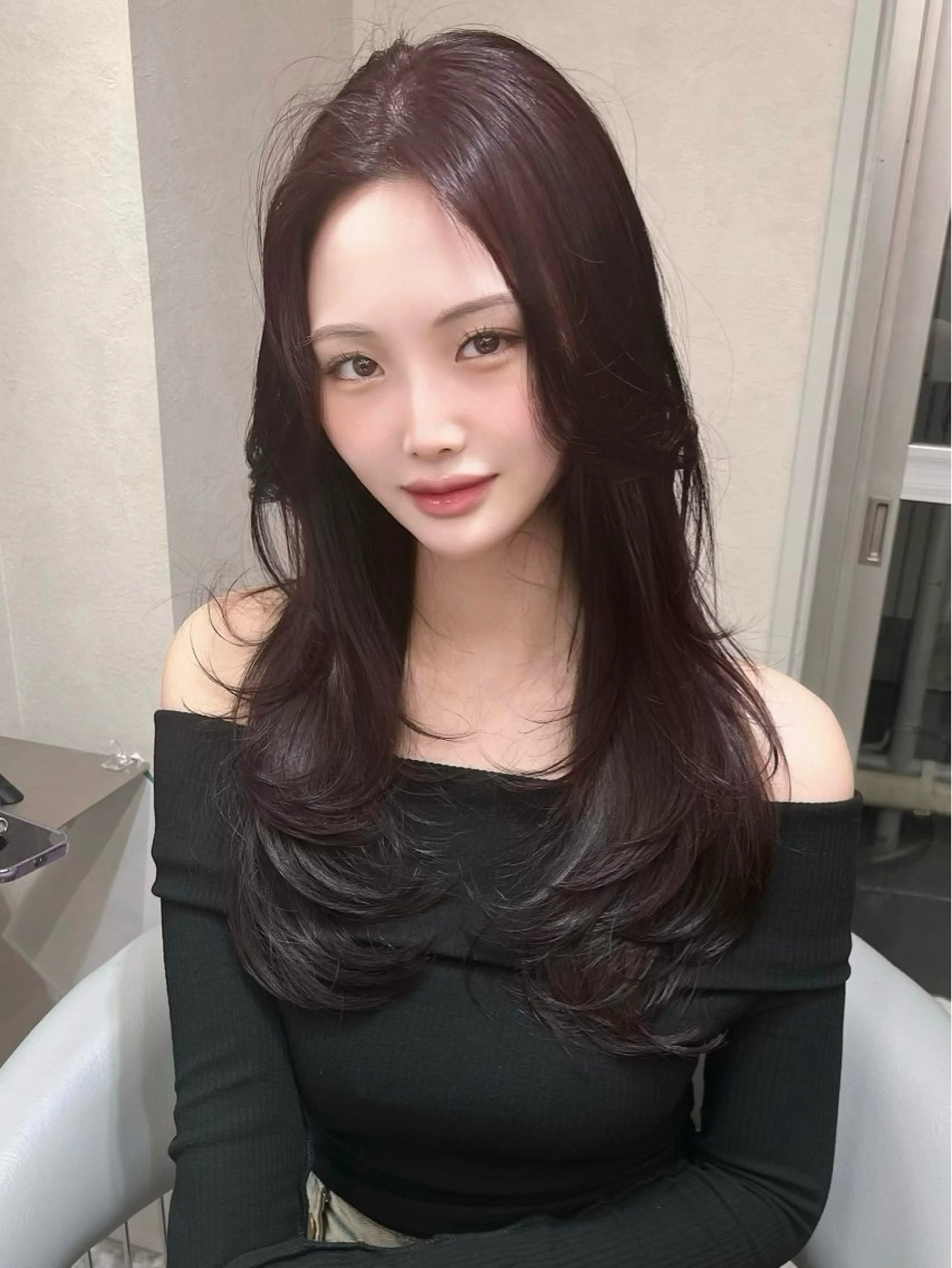 セミロング カラー レッドカラー 髪質改善 韓国風ヘア レイヤーカット トリートメント ヘアカラー トリートメント 韓国レイヤー/新宿/ 髪質改善/岡崎のヘアスタイル