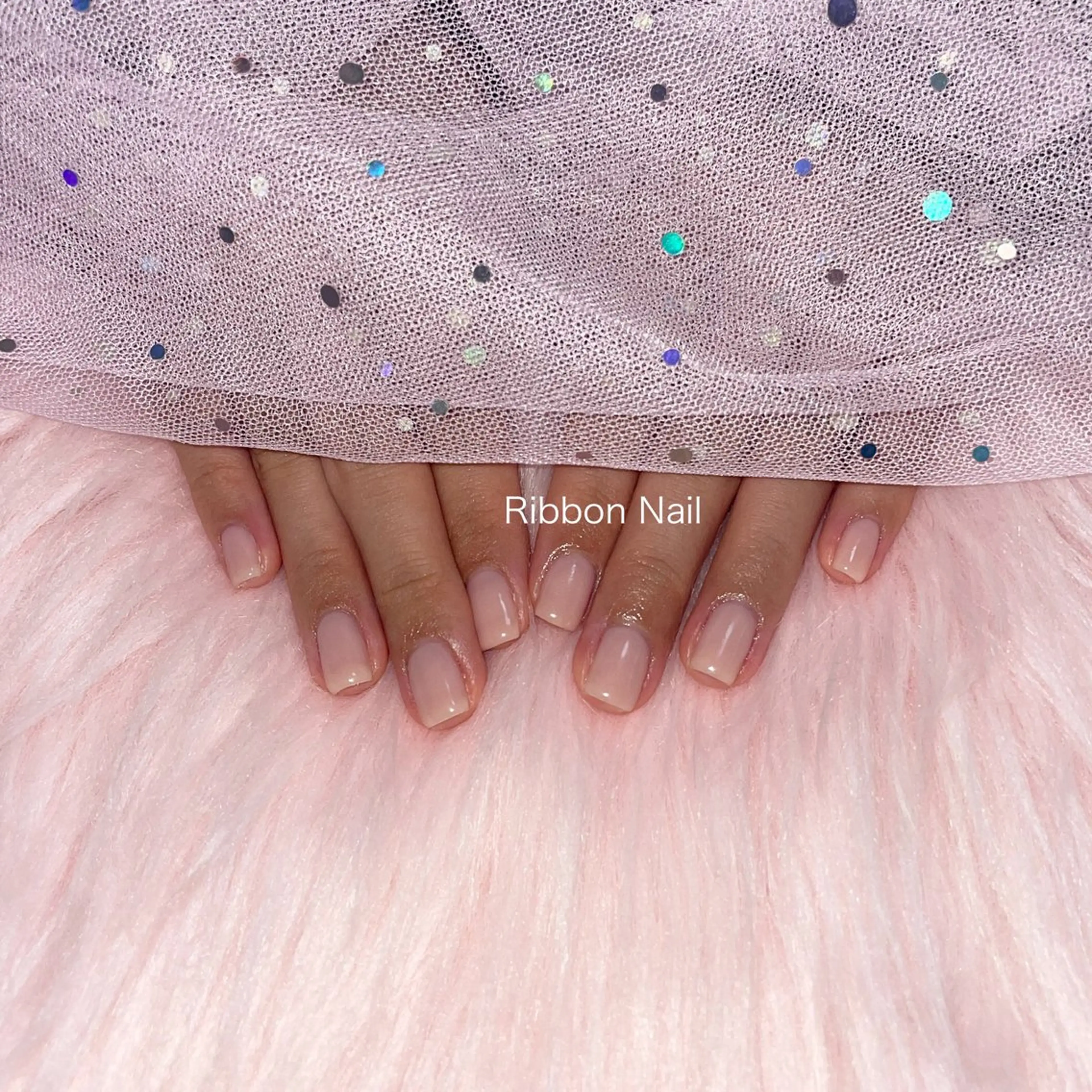 ネイル ピンク ピンクベージュ ハンドネイル Ribbon nailのネイルデザイン