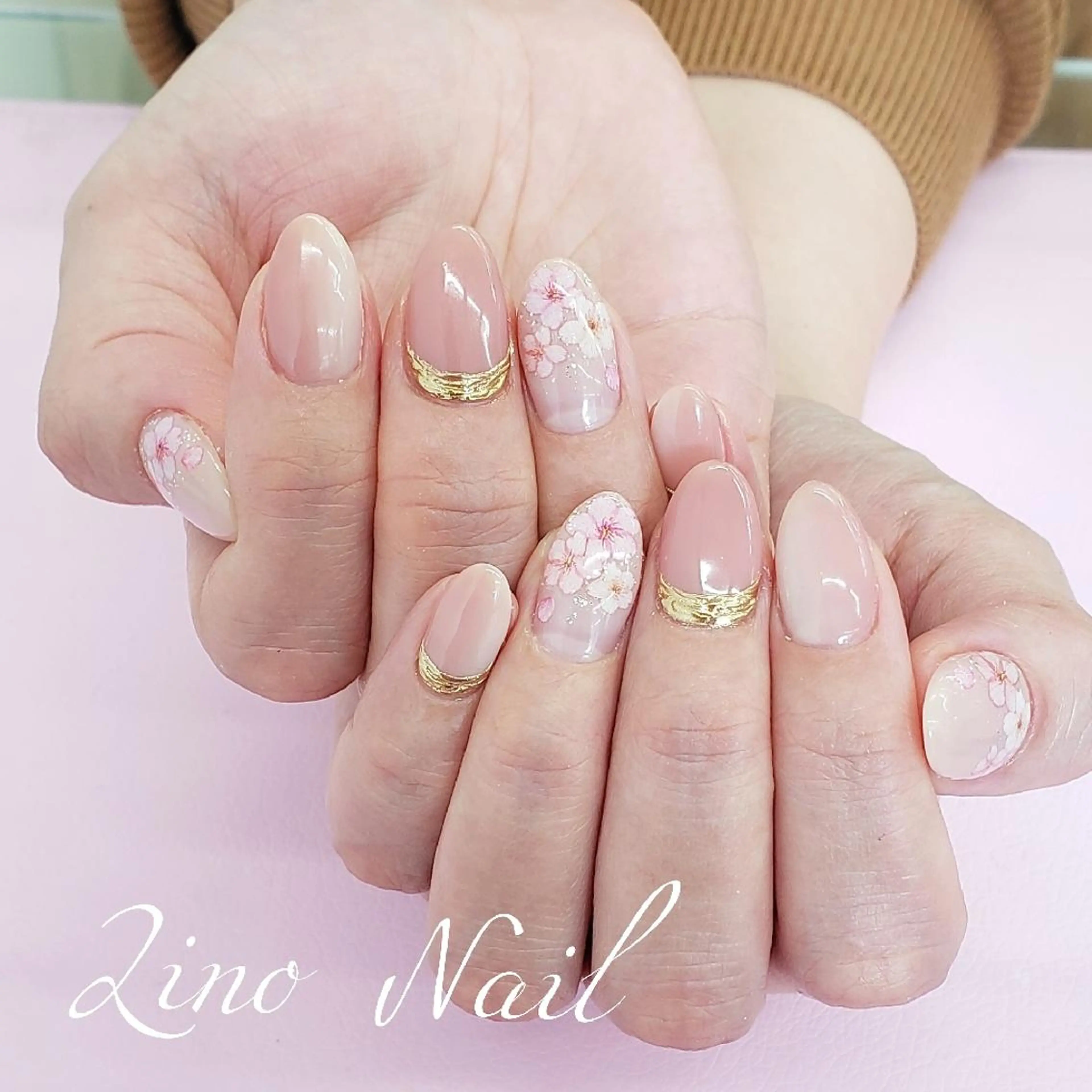 ネイル カジュアル 桜ネイル 入学式 フラワーネイル ジェルネイル ハンドネイル Lino Nailのネイルデザイン