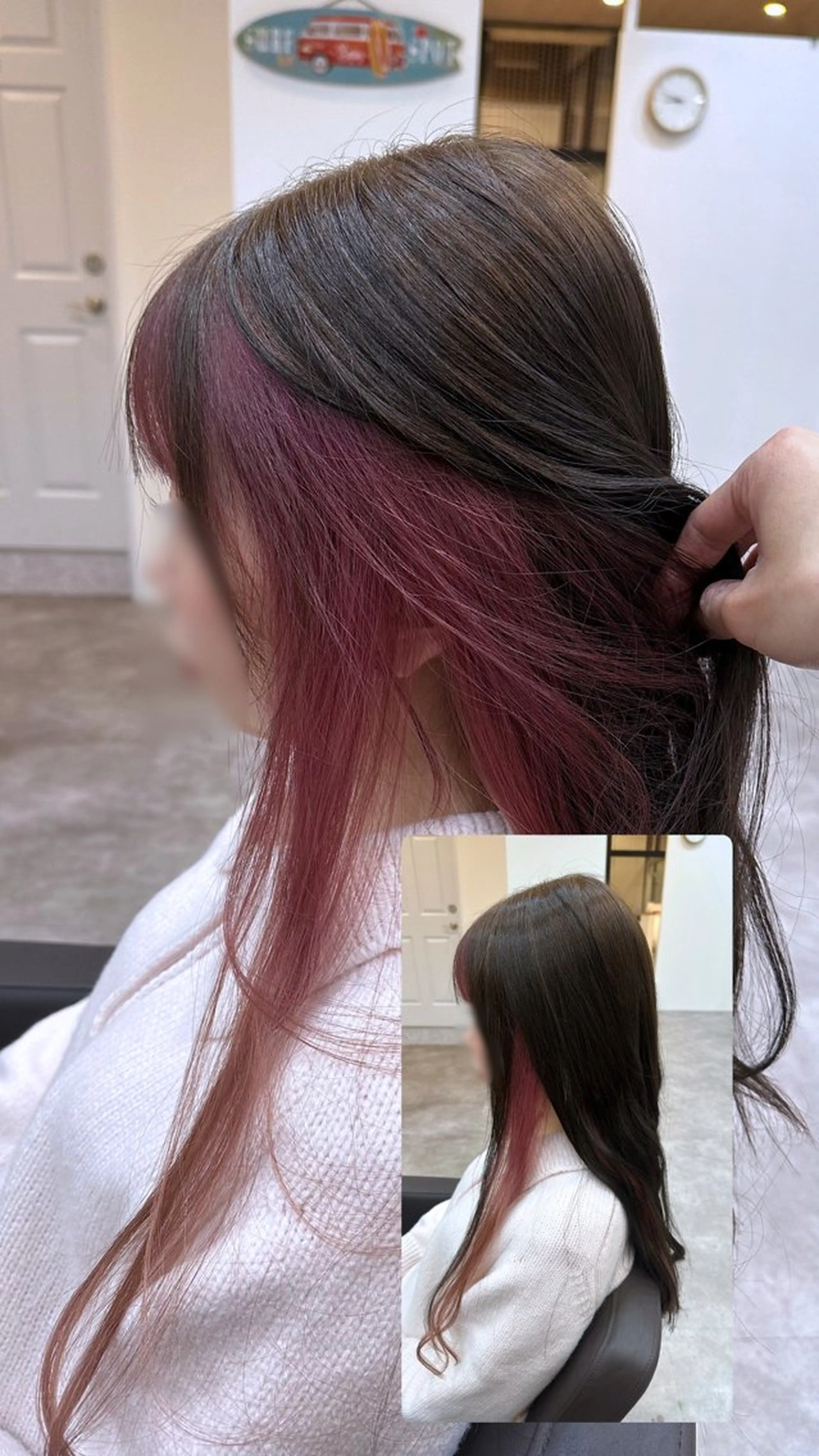 ロング カラー ミストバング  フェイスフレーミング インナーカラー ピンクカラー 顔周りカット ヘアカラー Agu hair muta 大牟田所属・Agu ゆうしょうのヘアスタイル