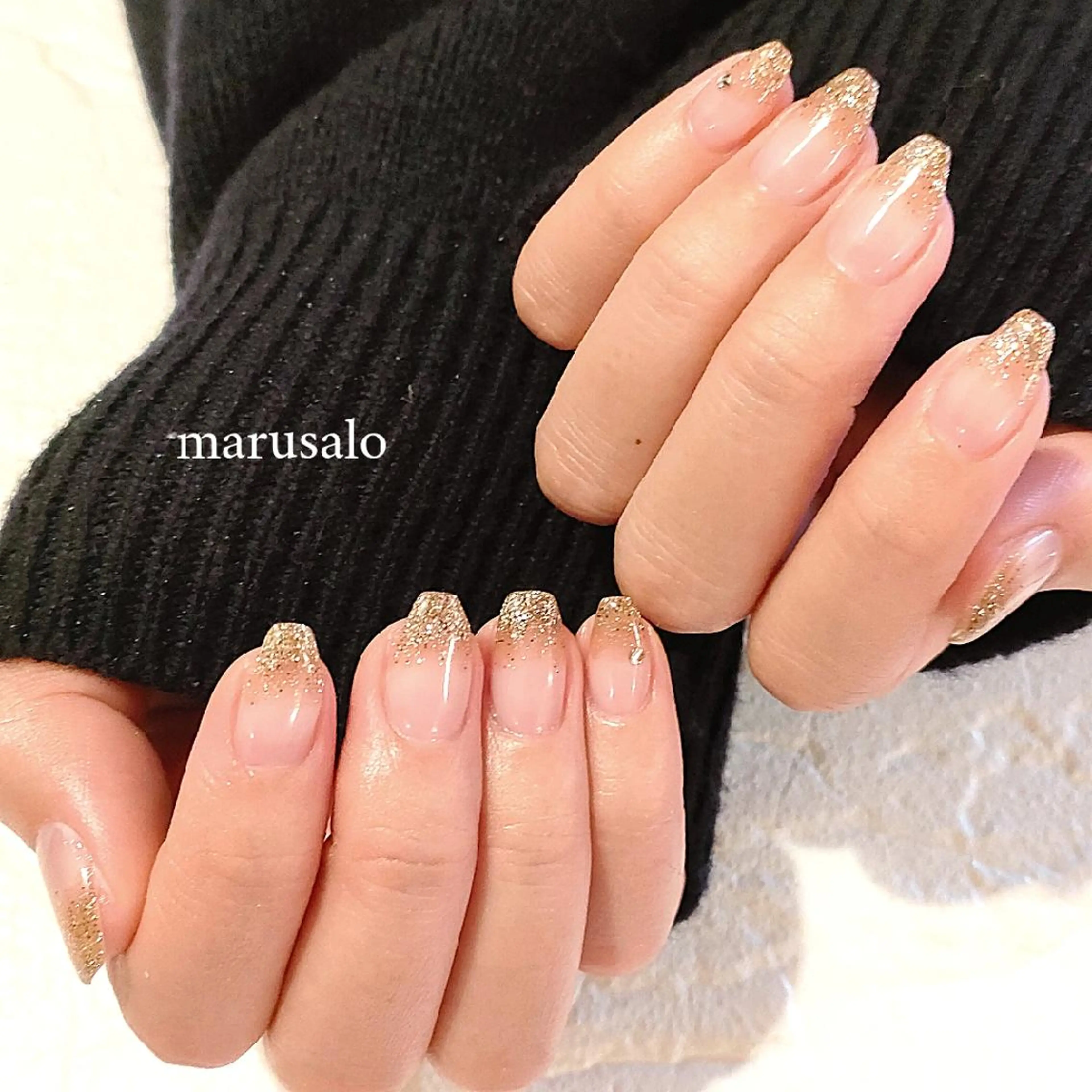 ネイル ブラウン グラデーション ラメ(グリッター) シンプルネイル バレンタイン ハンドネイル marusalo nailのネイルデザイン