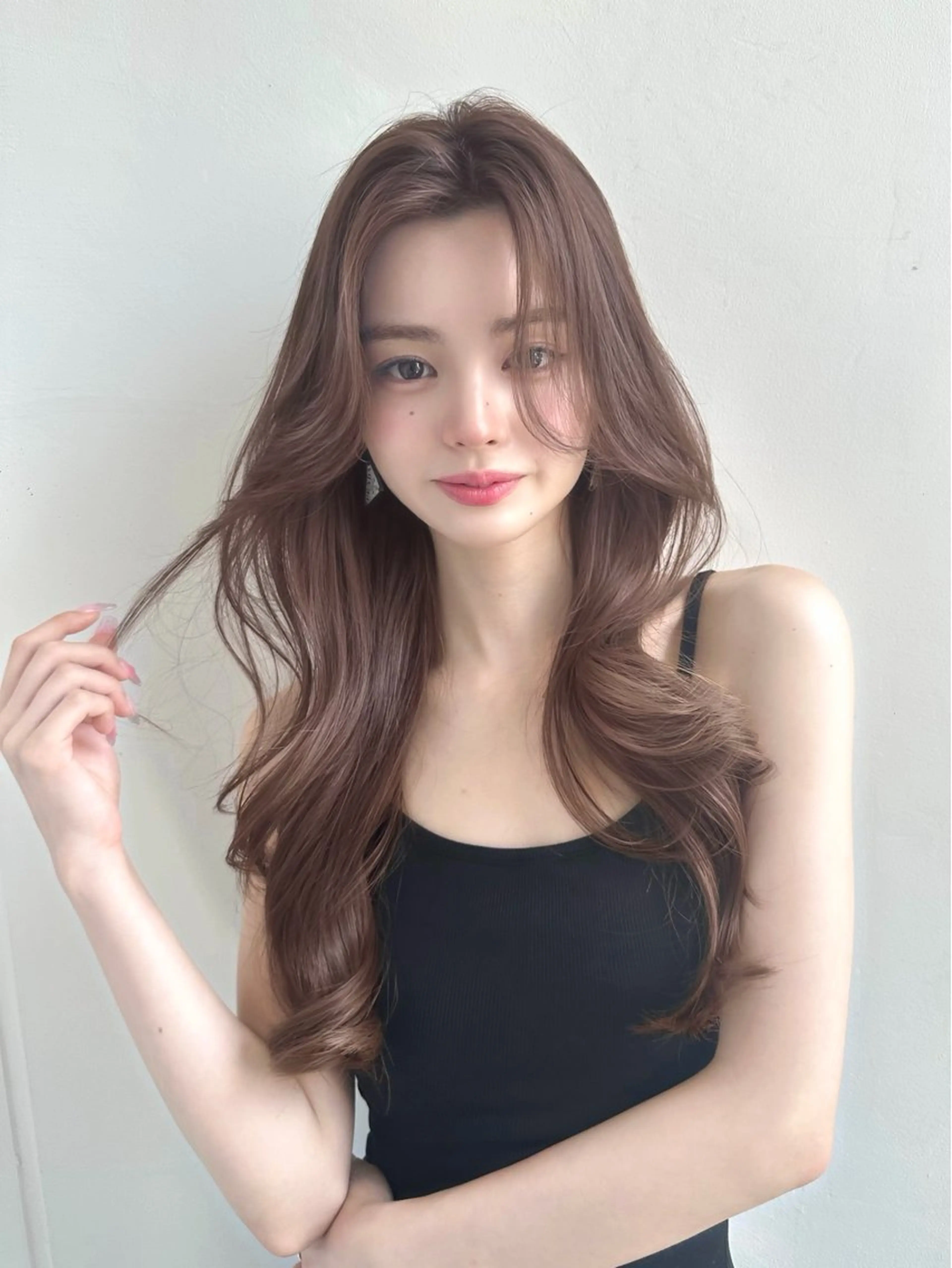 ロング カラー ベージュカラー ミルクティーベージュ ピンクカラー カット ヘアカラー トリートメント 新宿/韓国レイヤー 髪質改善カラー/角所のヘアスタイル