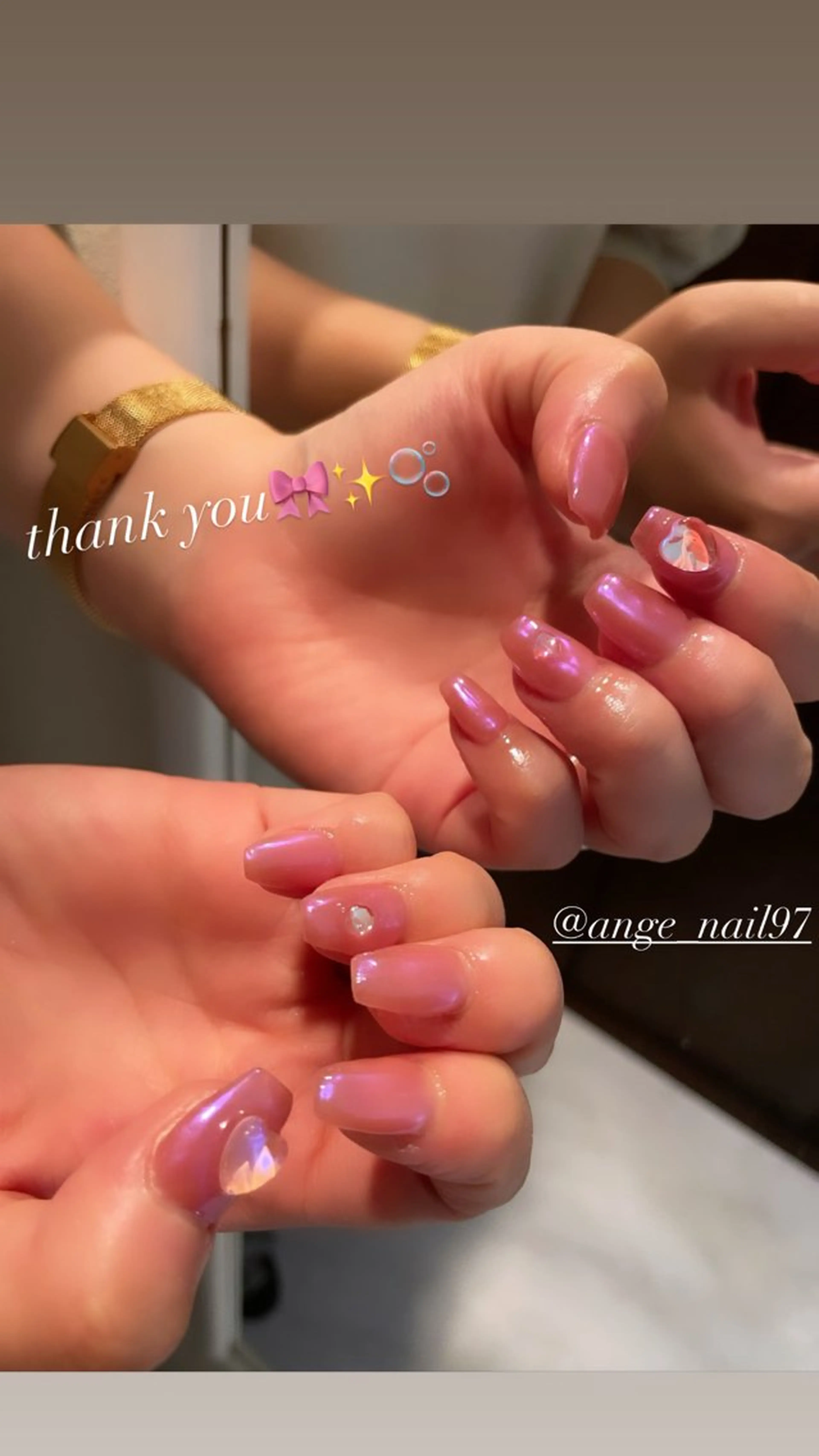 ネイル オーロラネイル ハート ピンク ピンクベージュ スカルプネイル ハンドネイル Nail salon 🎀Angeのネイルデザイン