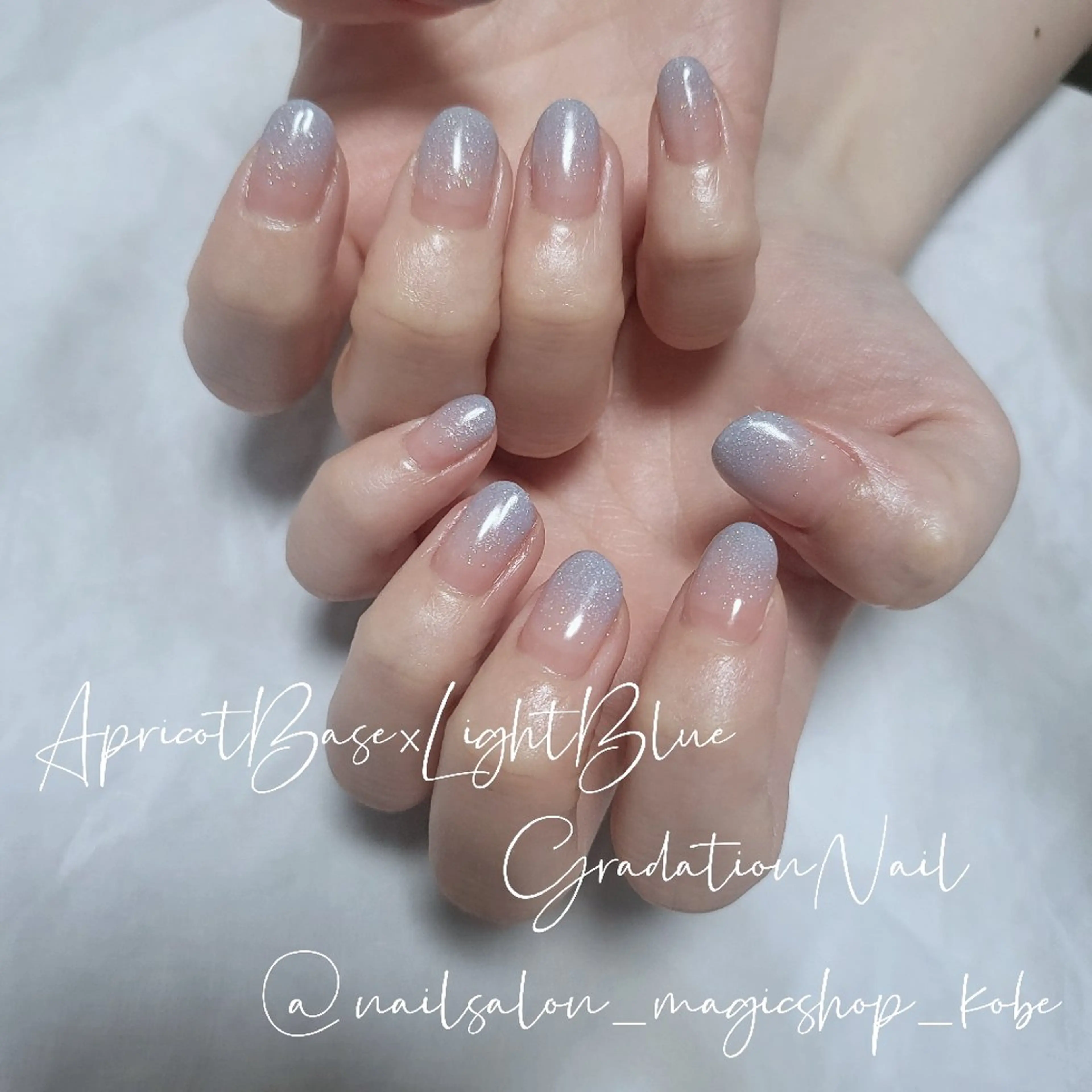 ネイル ジェルネイル グラデーション ラメ(グリッター) 水色 オレンジ ハンドネイル Nailsalon MagicShopのネイルデザイン