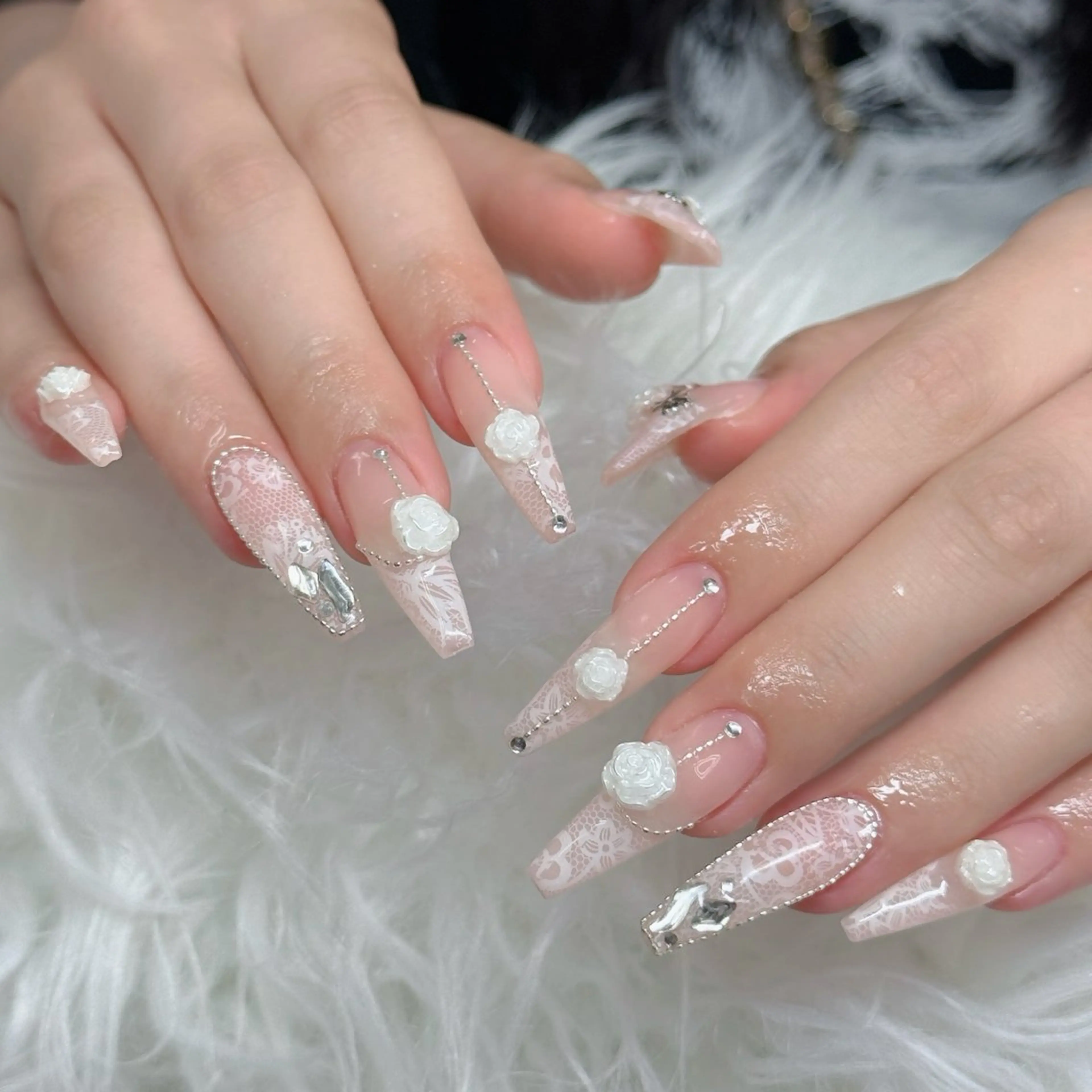 ネイル ロングネイル マグネットネイル リボン 夏ネイル スーパーロングネイル ハンドネイル Hani nailsalonのネイルデザイン