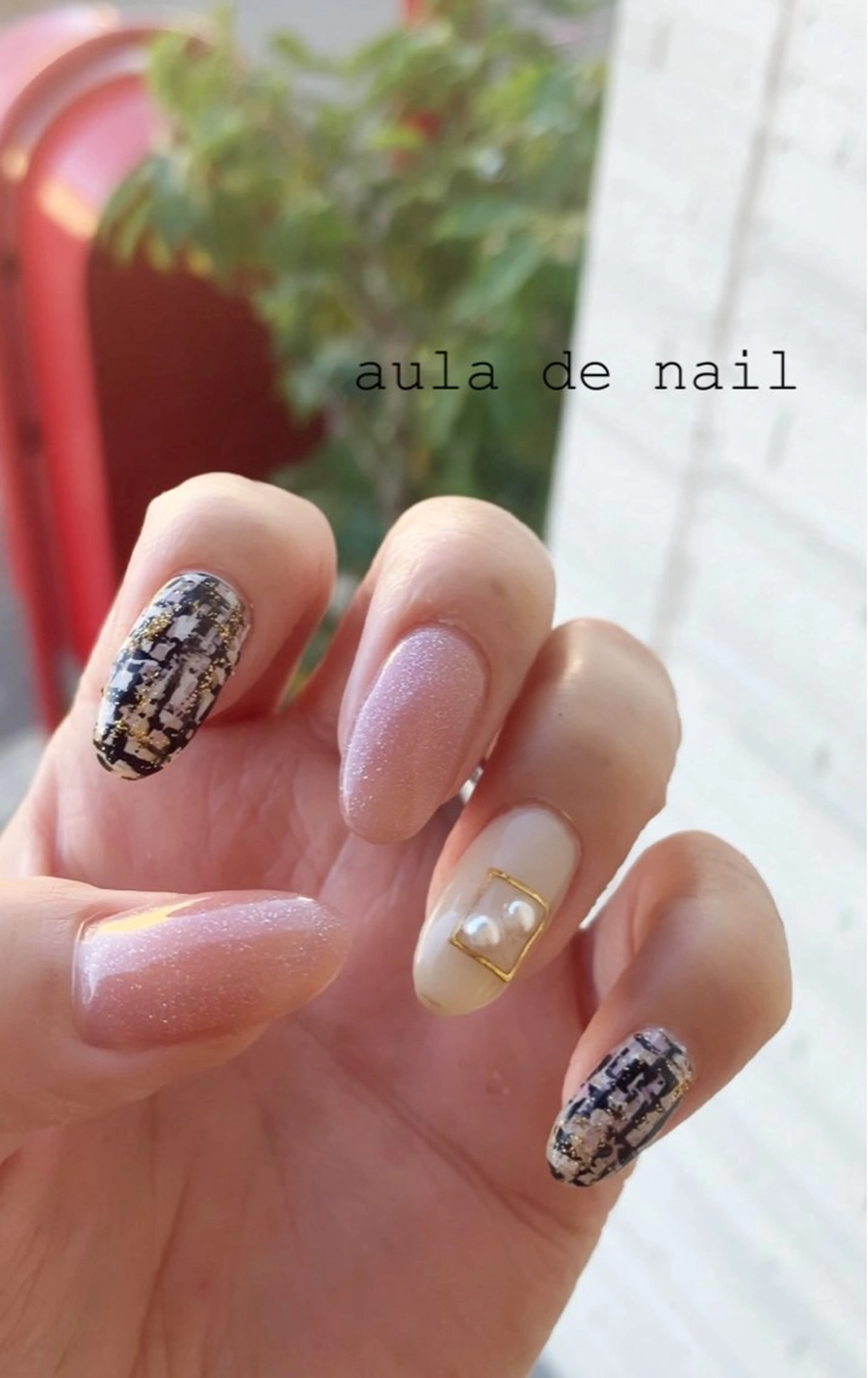 ネイル ピンク ツイードネイル 冬ネイル ハンドネイル auladenail アウラデネイルのネイルデザイン