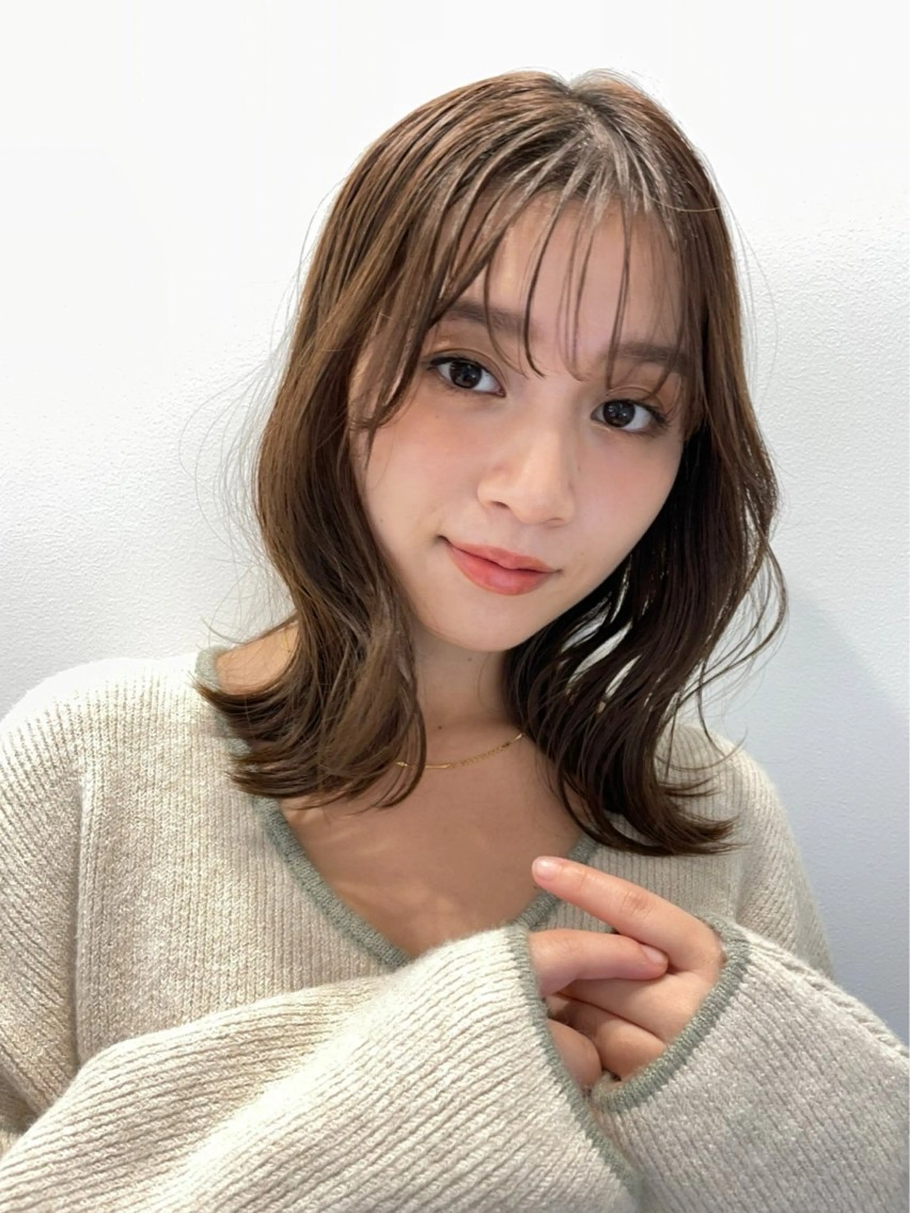 ミディアム ボブ くせ毛 髪質改善 小顔カット 縮毛矯正 カット ヘアカラー Glimpse大濠店 髪質改善/福岡大濠のヘアスタイル