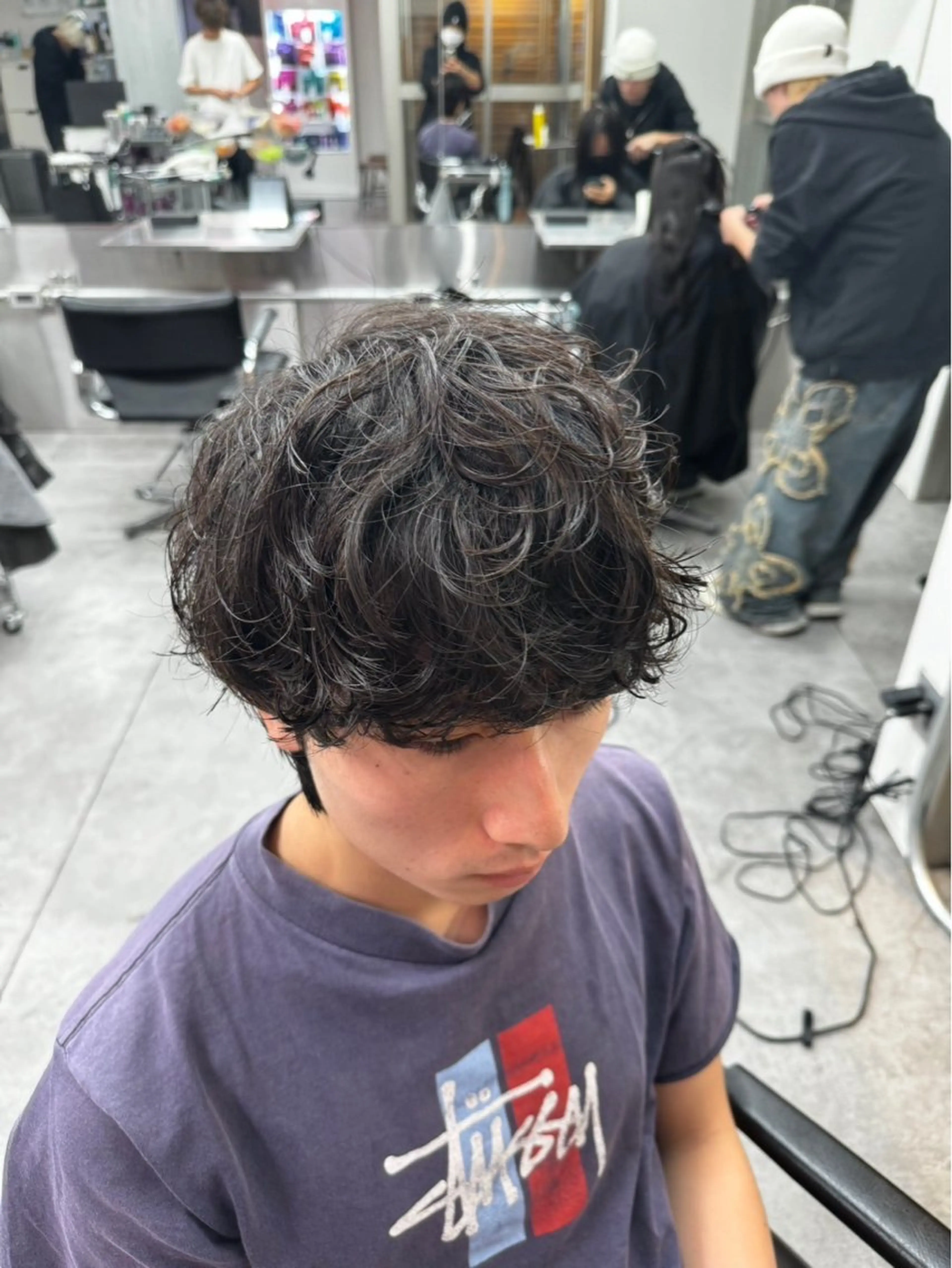 ショート パーマ メンズ カット パーマ ヘアセット 町田/波巻き/ シャドウ/メンズのヘアスタイル