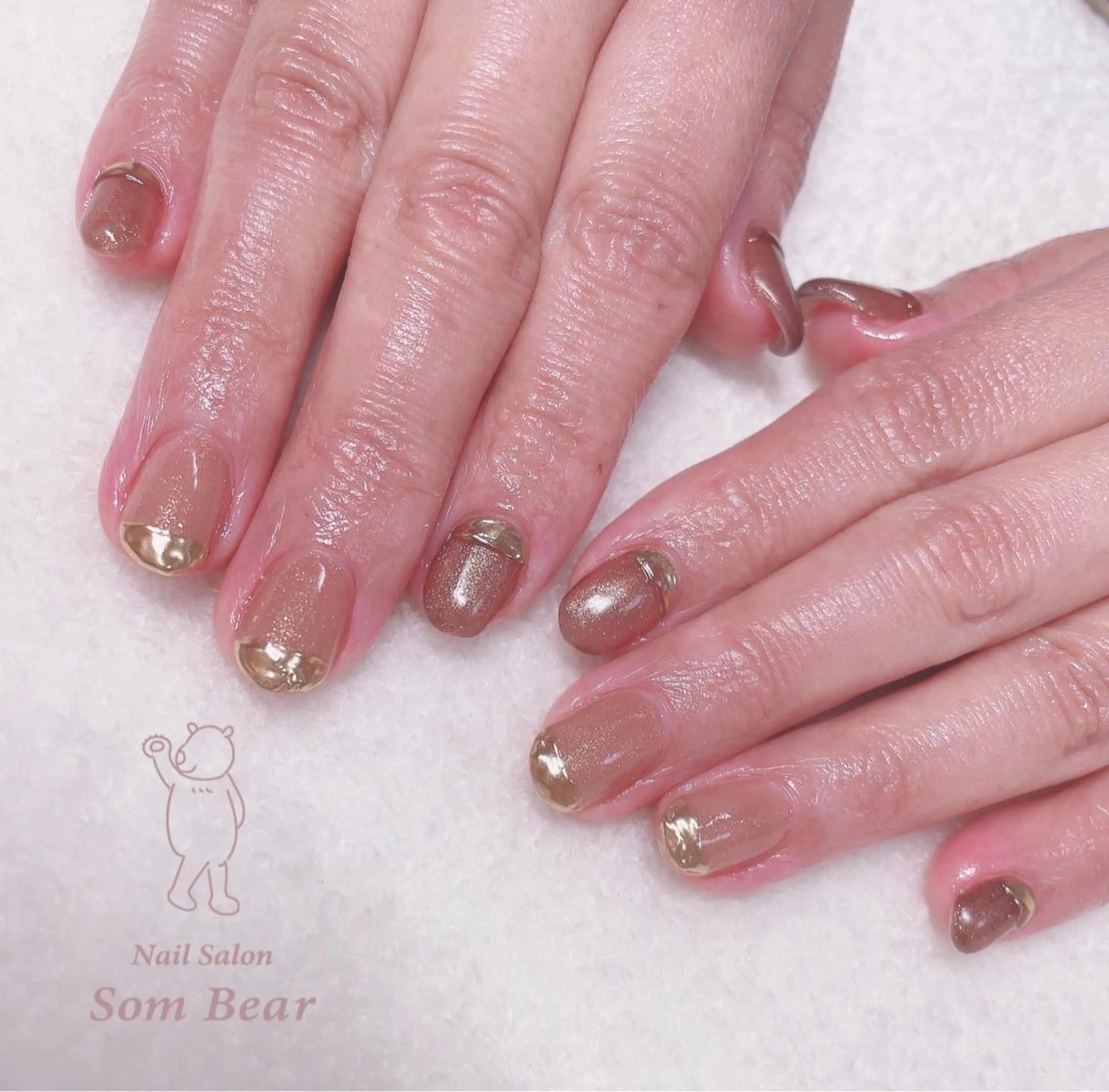 ネイル ブラウン フレンチネイル グラデーション ミラーネイル ワンカラーネイル Som Bear所属・nail salon Som Bear🧸のネイルデザイン