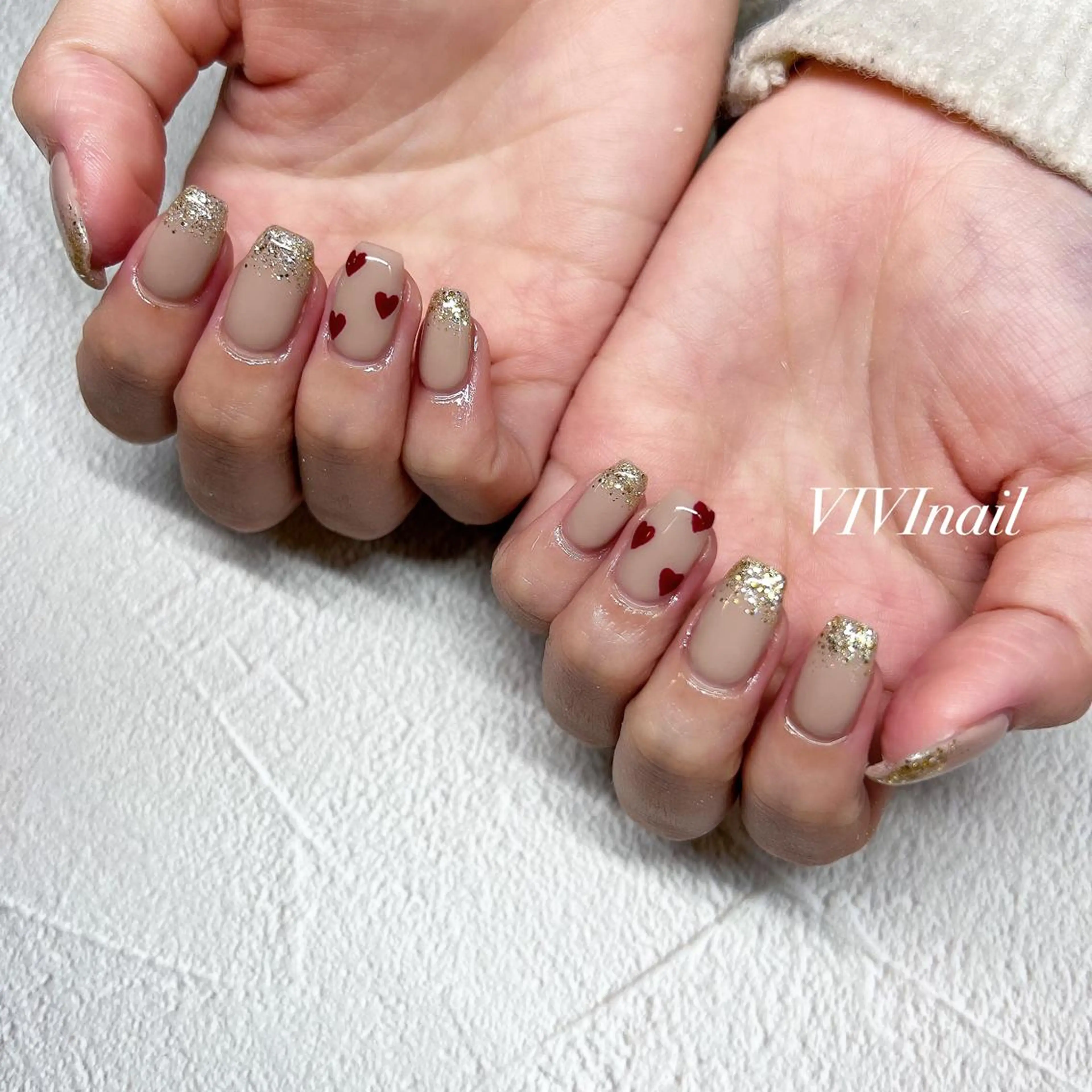 ネイル ハート ラメ(グリッター) ラメグラデーション バレンタイン ハンドネイル vivi nailのネイルデザイン