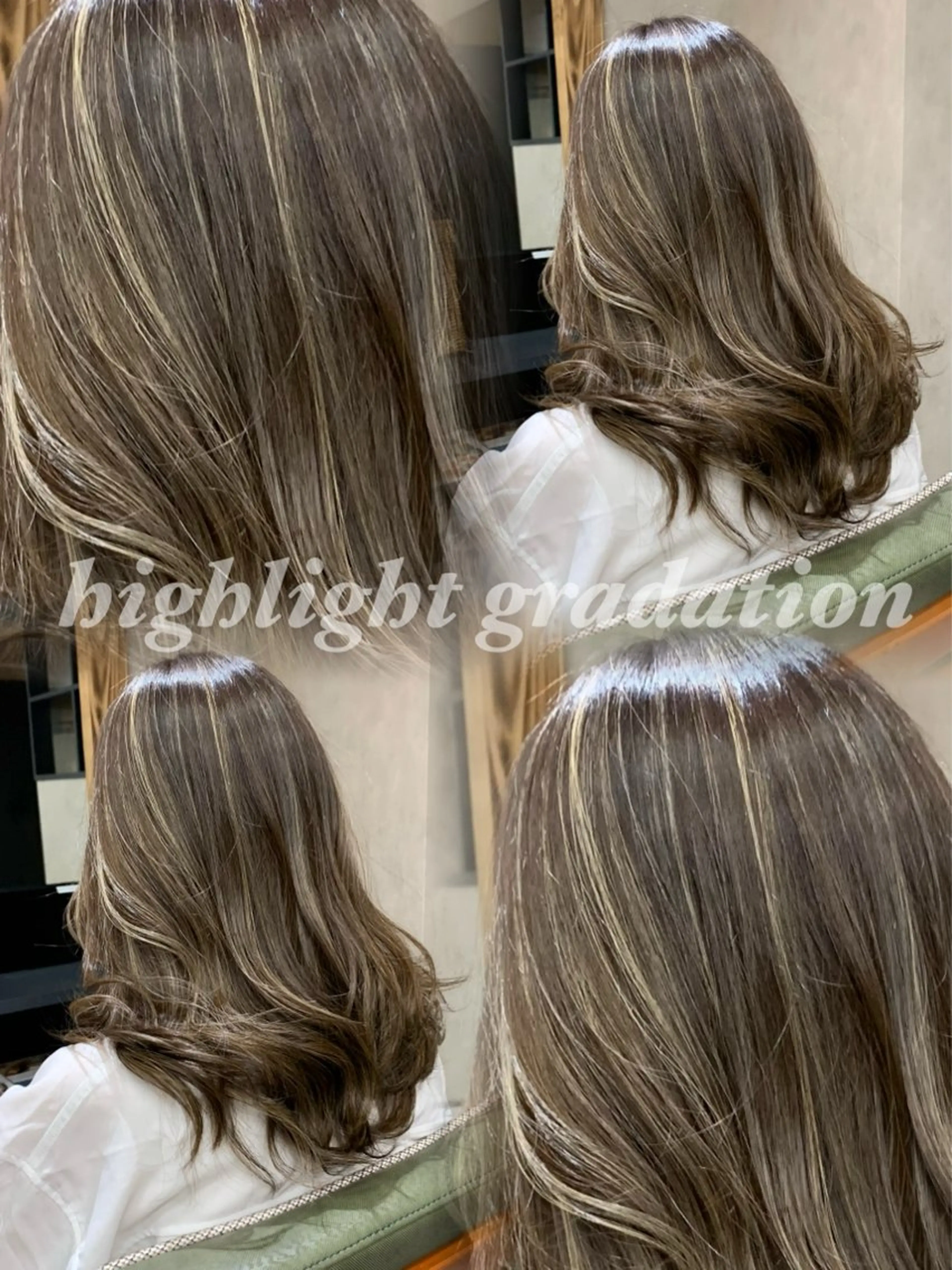 ミディアム カラー ヘアアレンジ バレイヤージュ ダブルカラー グラデーションカラー ハイライトカラー ハイトーンカラー カット ヘアカラー トリートメント グランルッソ所属・岡山× バレイヤージュカラーのヘアスタイル