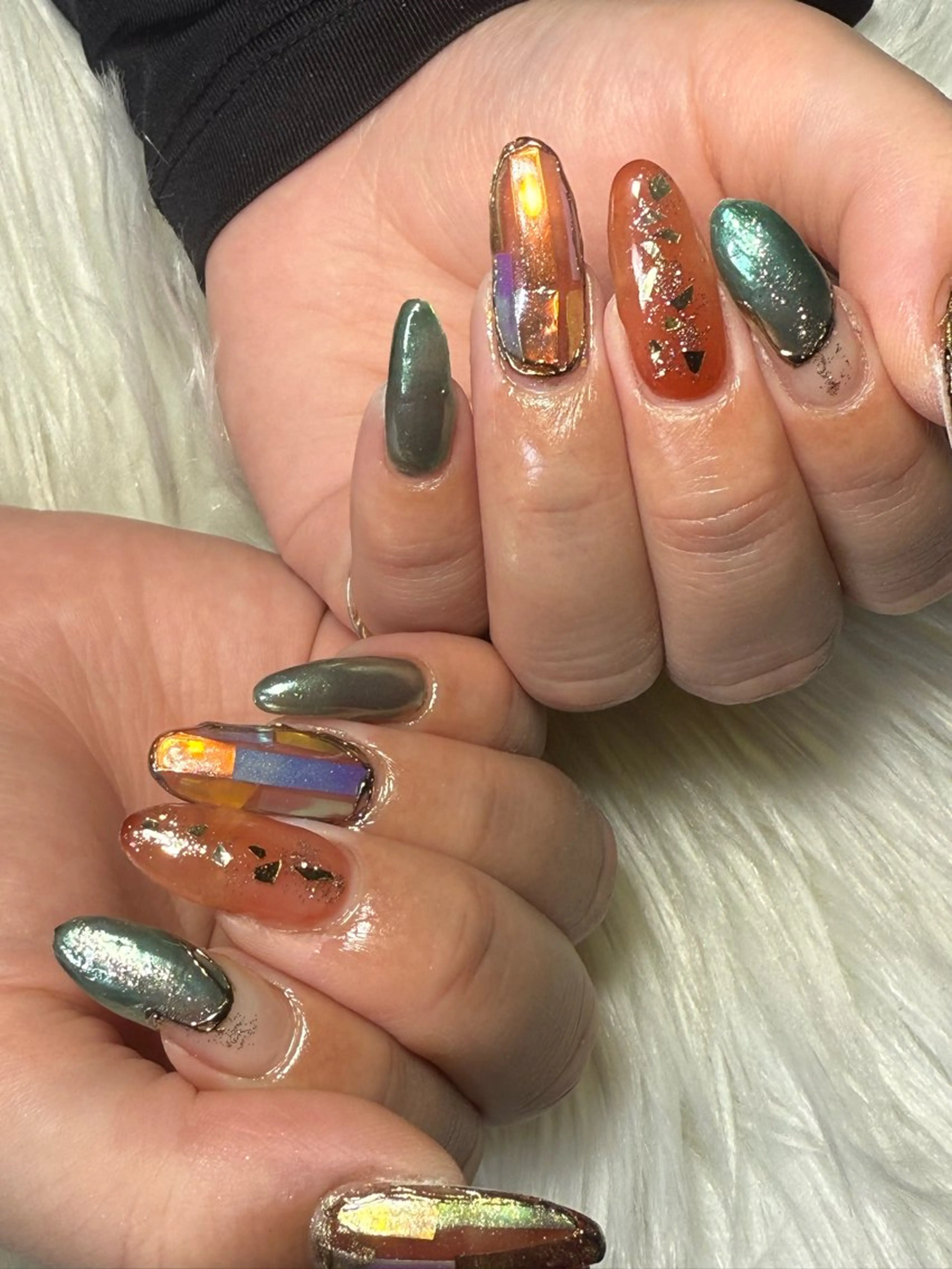 ネイル クリアネイル ジェルネイル グリーン ミラーネイル シルバー ハンドネイル フットネイル miwa ミワのネイルデザイン