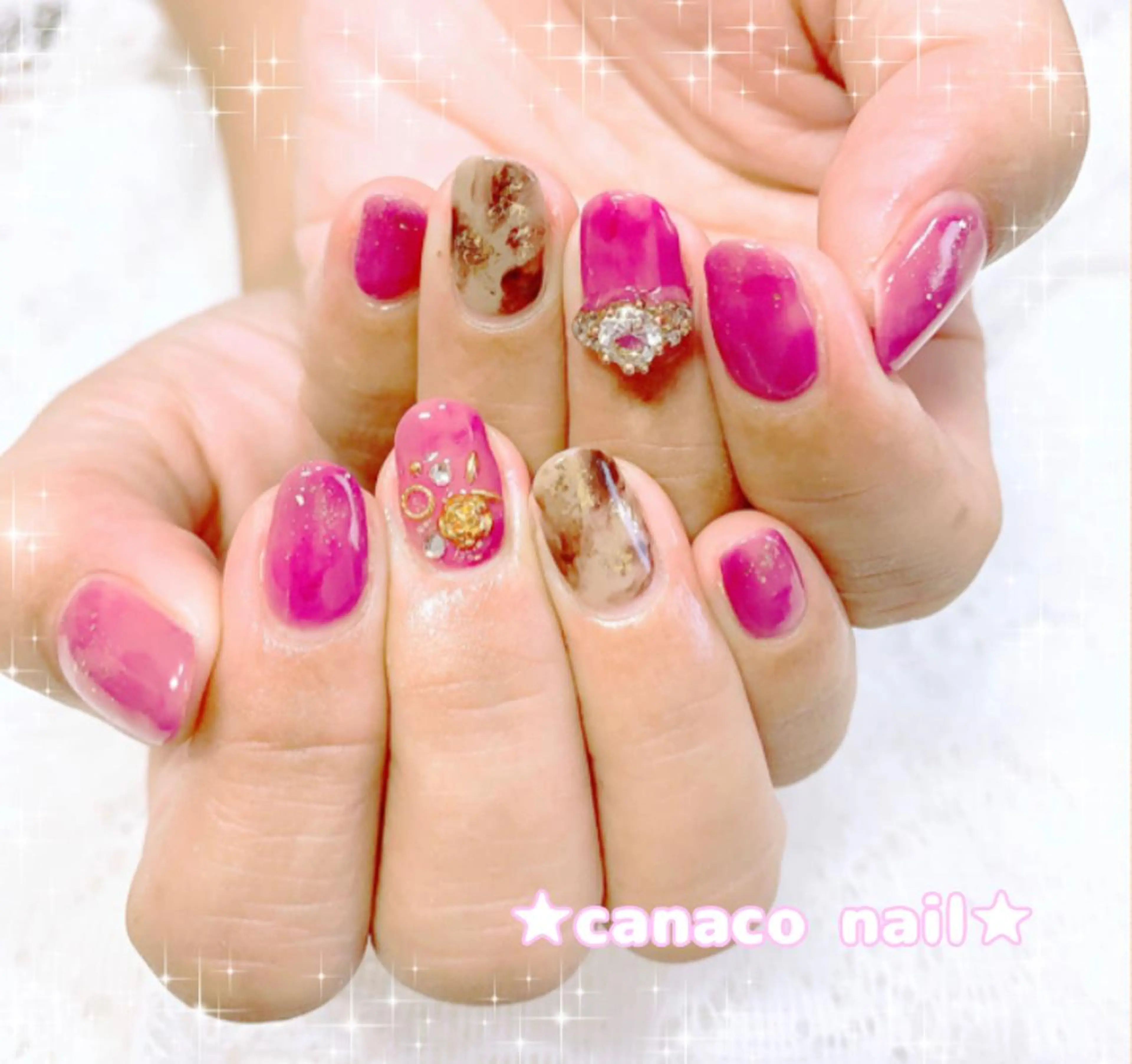 ネイル べっ甲ネイル ニュアンスネイル ピンク ハンドネイル ハンドケア Felice所属・ベテランネイル cnc  nailのネイルデザイン