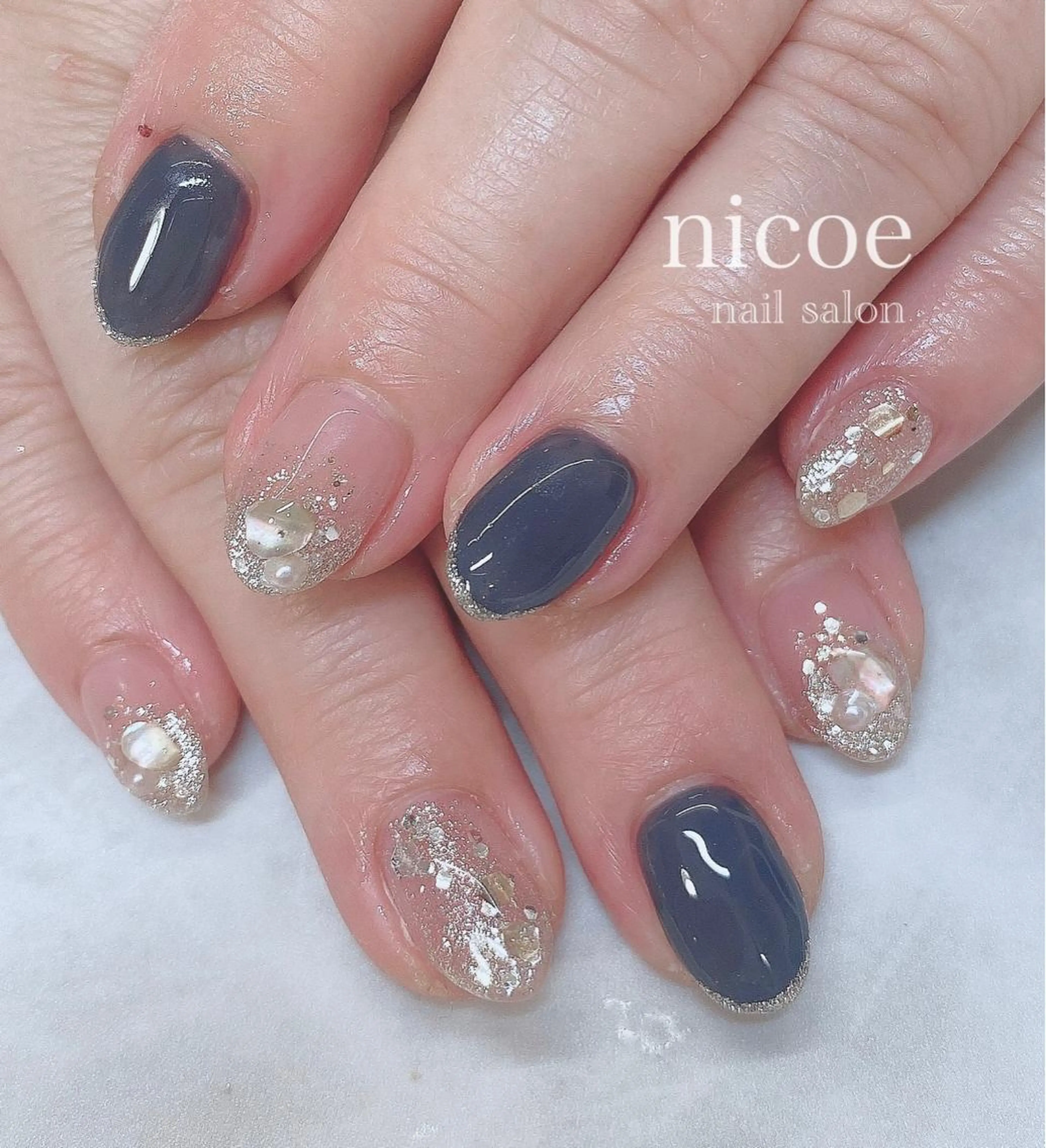 ネイル アートネイル フラワーネイル ネイビー オフィスネイル ワンカラーネイル ネイルサロン　nicoe【ニコエ】所属・ネイルサロン nicoeのネイルデザイン