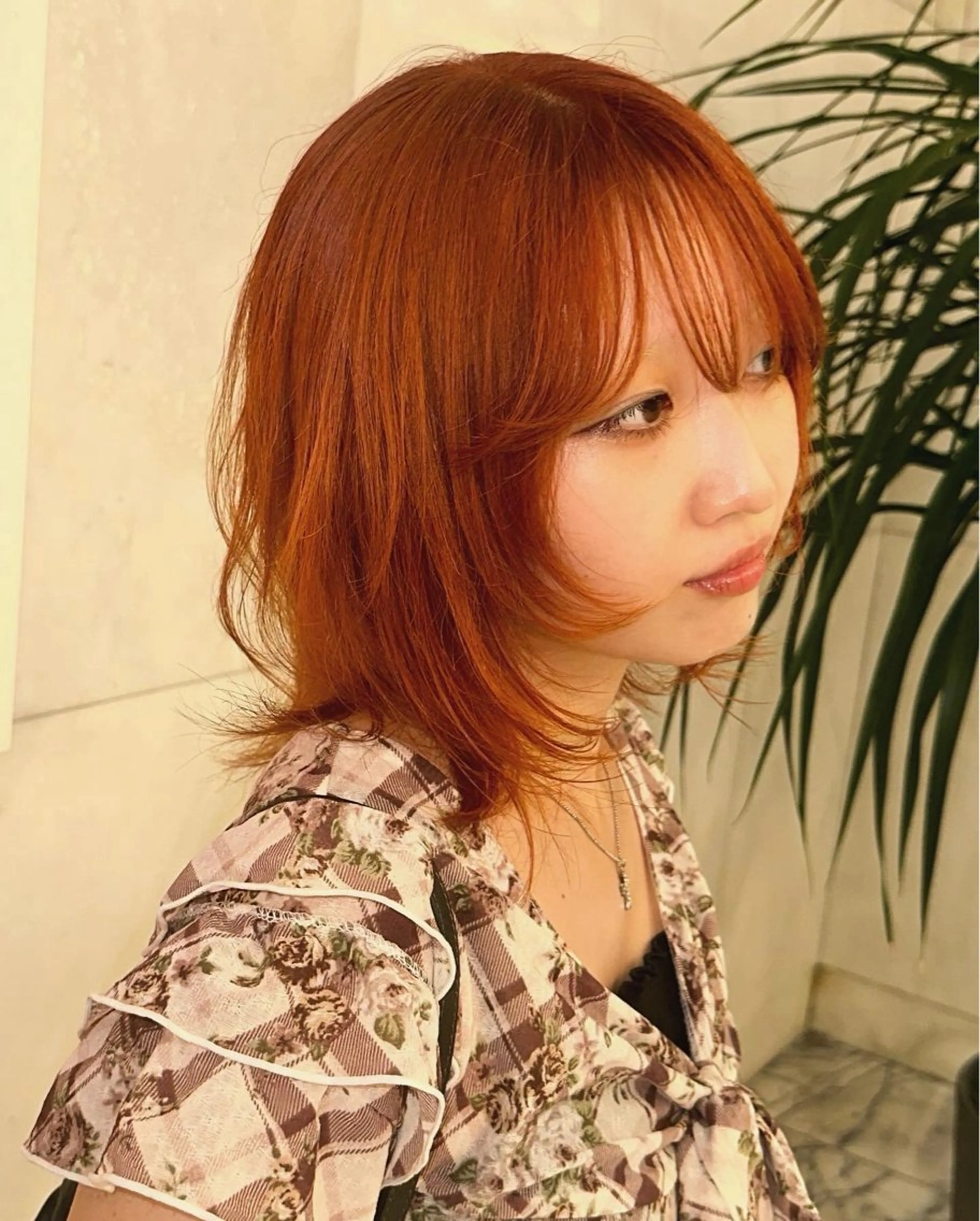 ミディアム カラー オレンジ 顔まわりレイヤー レイヤーカット カット ヘアカラー トリートメント est-r.Fukuoka所属・マエダルイ🫧 韓国ヘア🫧博多のヘアスタイル