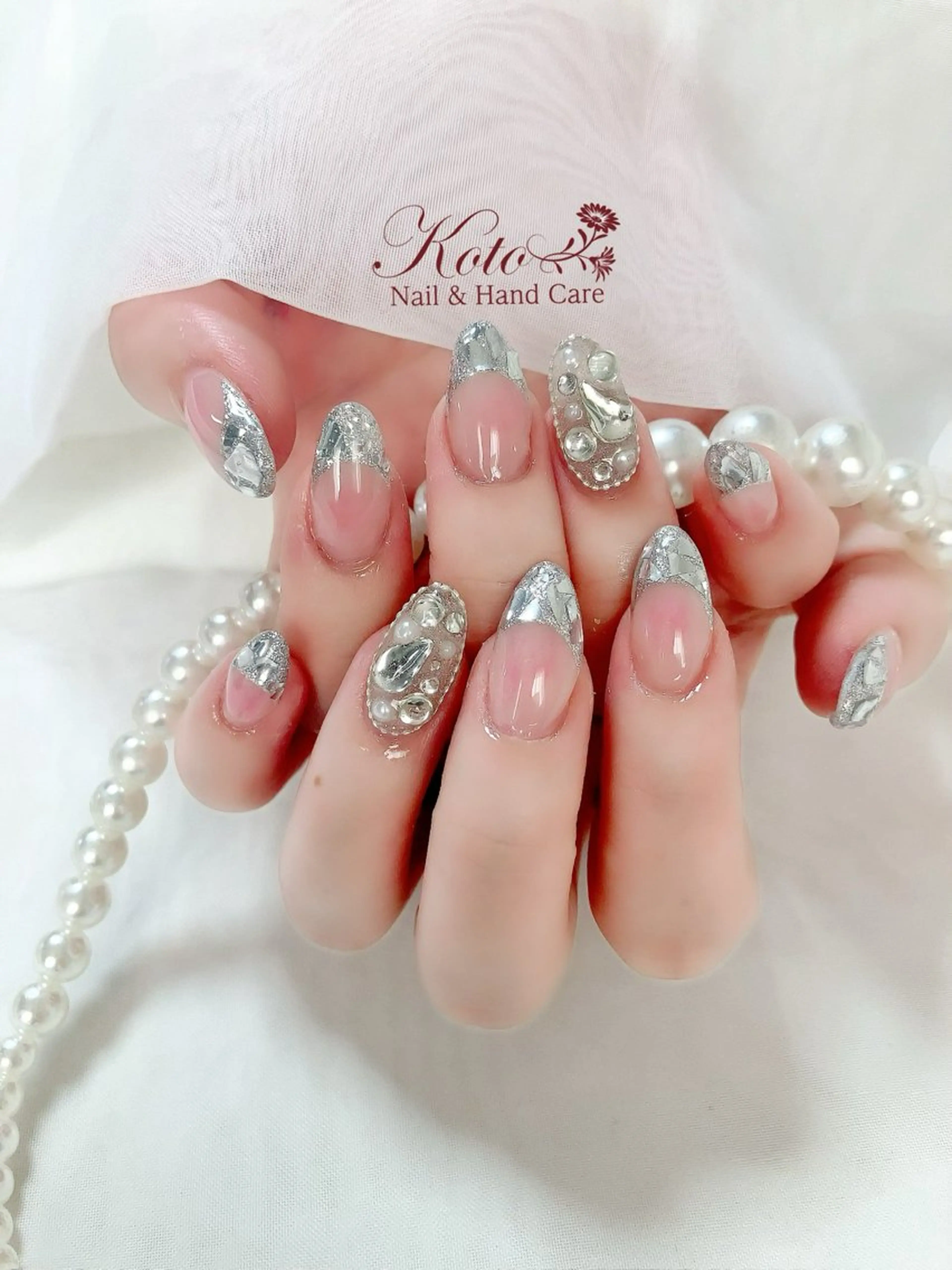 ネイル 長さ出し フレンチネイル ジェルネイル ガラスフレンチ 持ち込み ハンドネイル Nail Salon KOTOのネイルデザイン