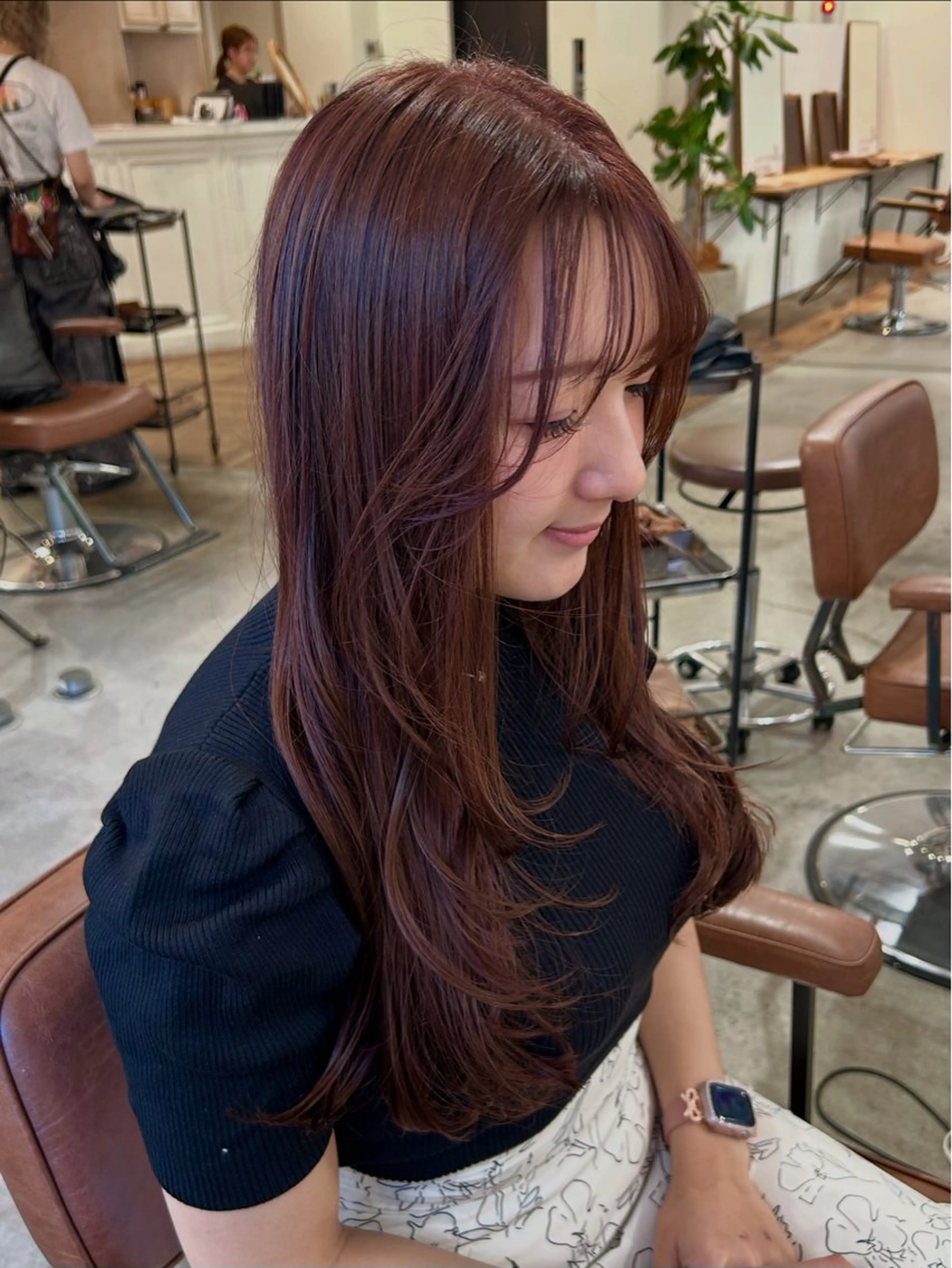 ロング カラー ピンクカラー レイヤーカット カット ヘアカラー トリートメント 梅田/透明感カラー ボブレイヤーきょうかのヘアスタイル