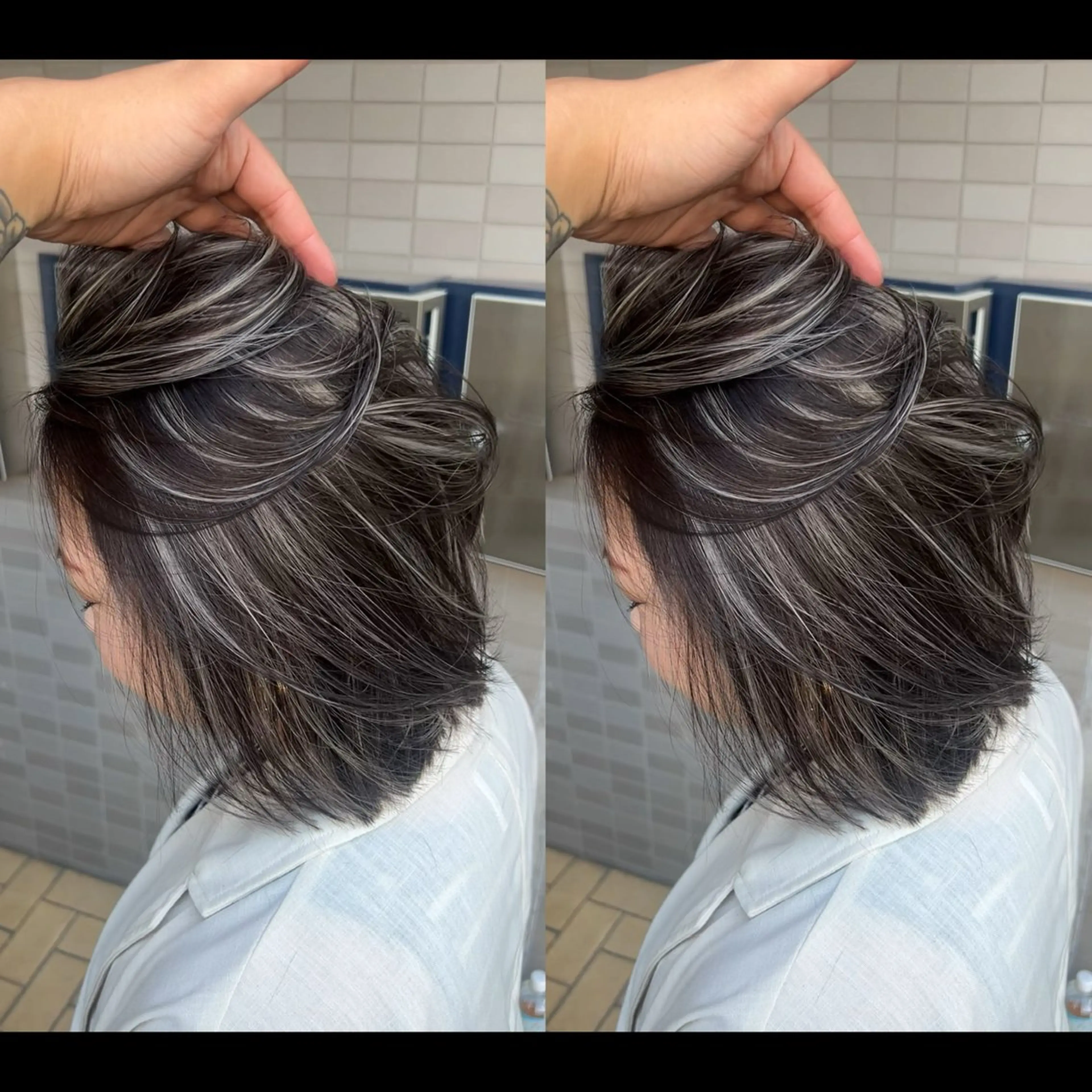 ミディアム カラー バレイヤージュ ブリーチ ケアブリーチ デザインカラー グレージュ ヘアカラー ONYX 表参道所属・表参道/ハイライト 髪質改善ストレートのヘアスタイル