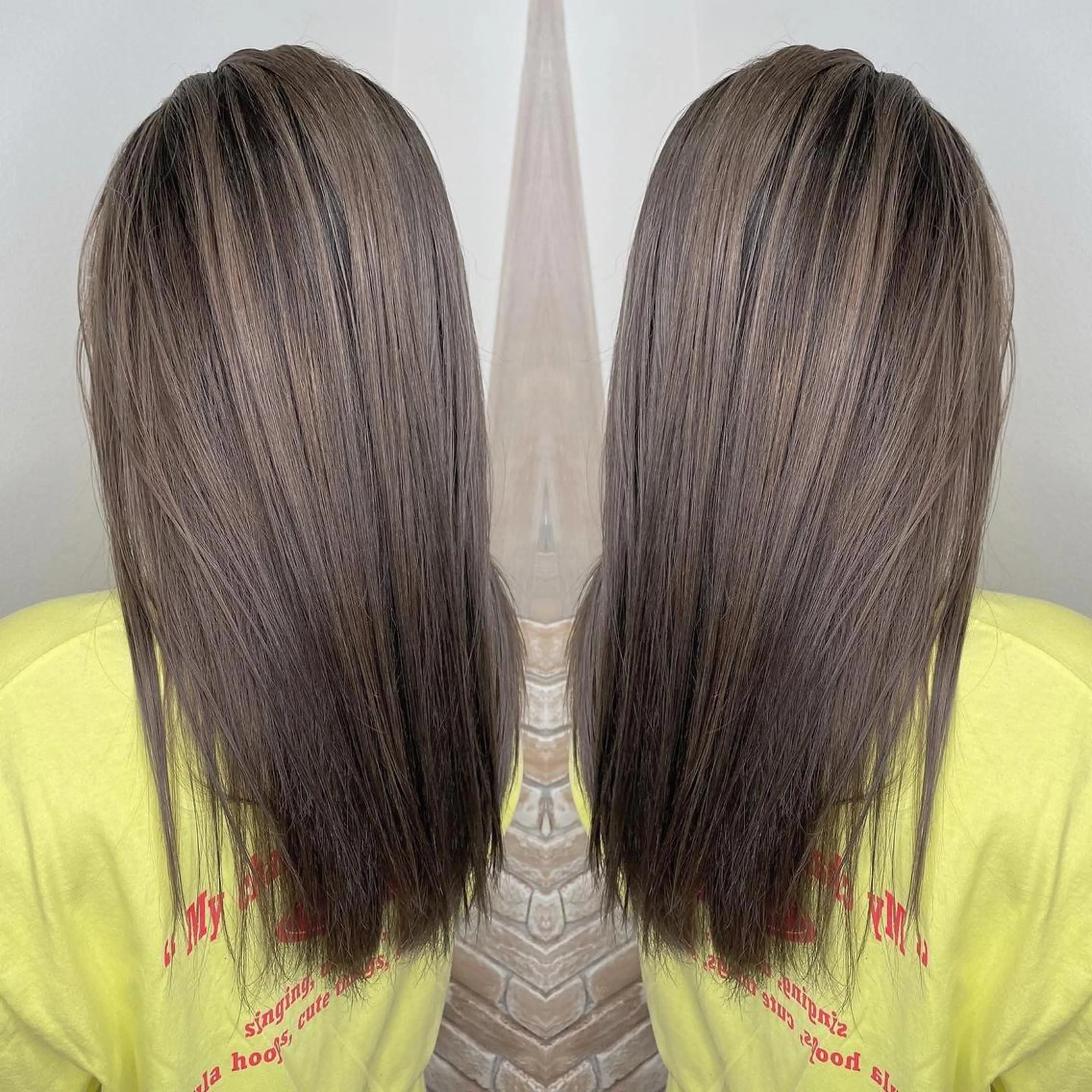 ロング カラー アッシュ 透明感カラー グレージュ オリーブグレージュ オリーブグレー ヘアカラー トリートメント 河合秀明/ハイライト /インナーカラーのヘアスタイル