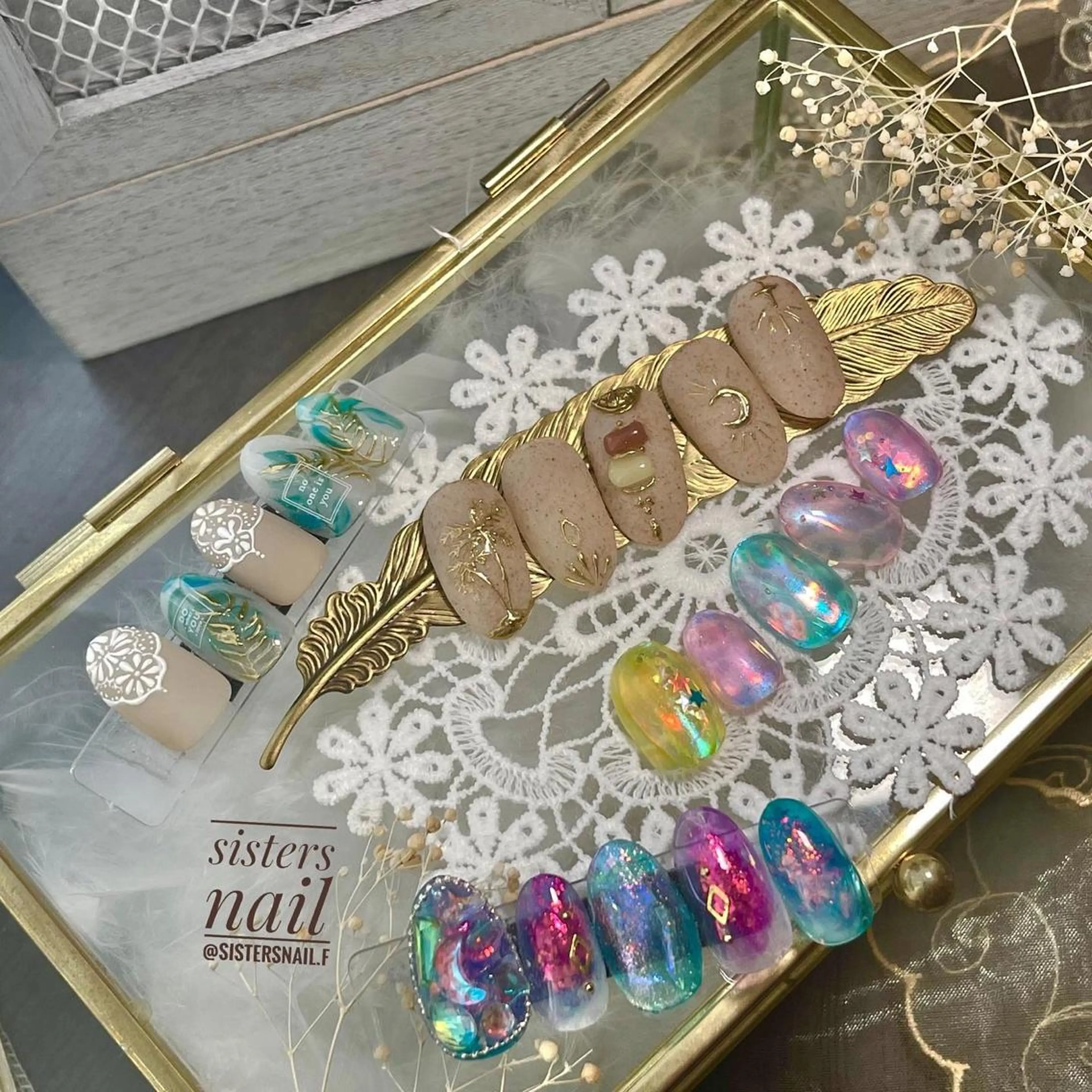 ネイル アートネイル ジェルネイル 氷ネイル・うるうるネイル レース ワンカラーネイル sisters nail.fのネイルデザイン