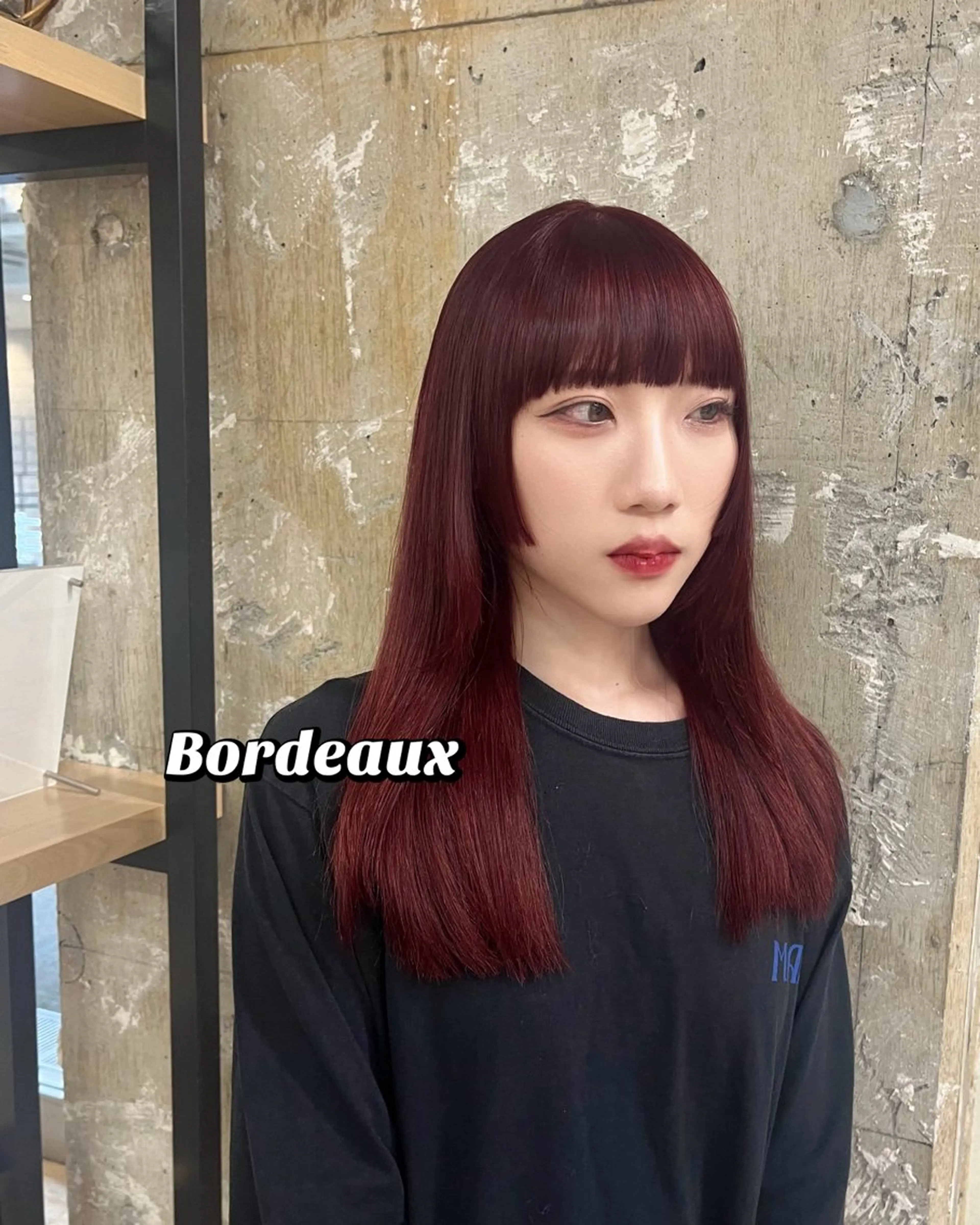 セミロング カラー ブリーチ ボルドーカラー 透明感カラー ブリーチなしカラー 姫カット 寒色 ♡ レイヤー ┊︎miyuのヘアスタイル